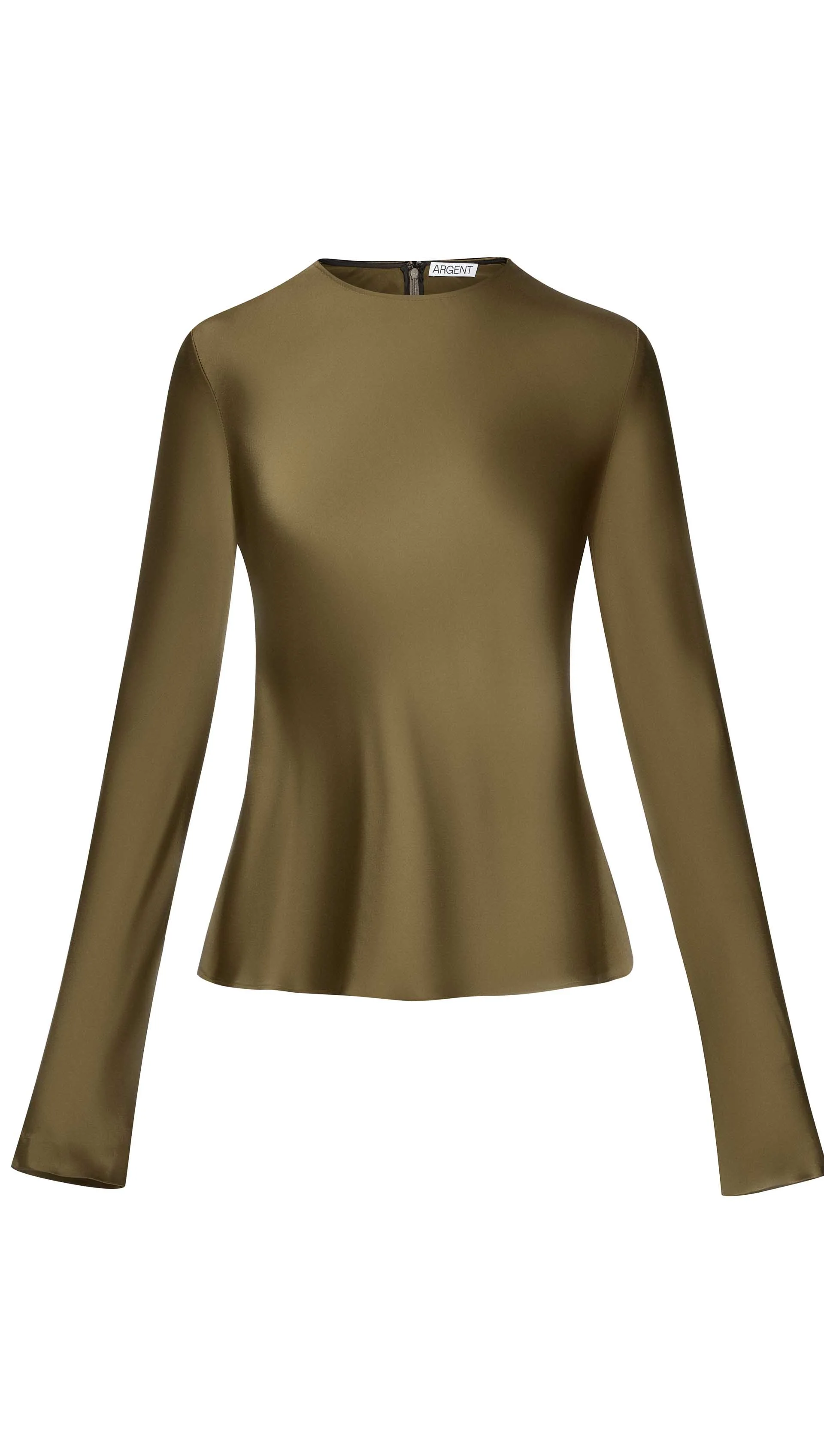 Longsleeve Bias Top in Viscose Satin | Olive - Image 6