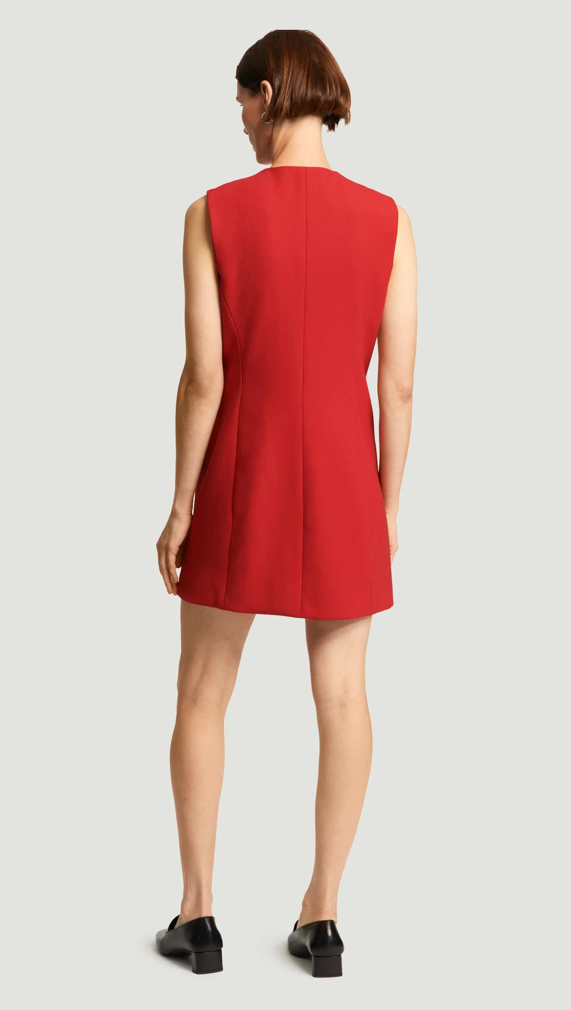 Mini Double-Breasted Dress in Heavy Wool Twill | Ruby Red - Image 4