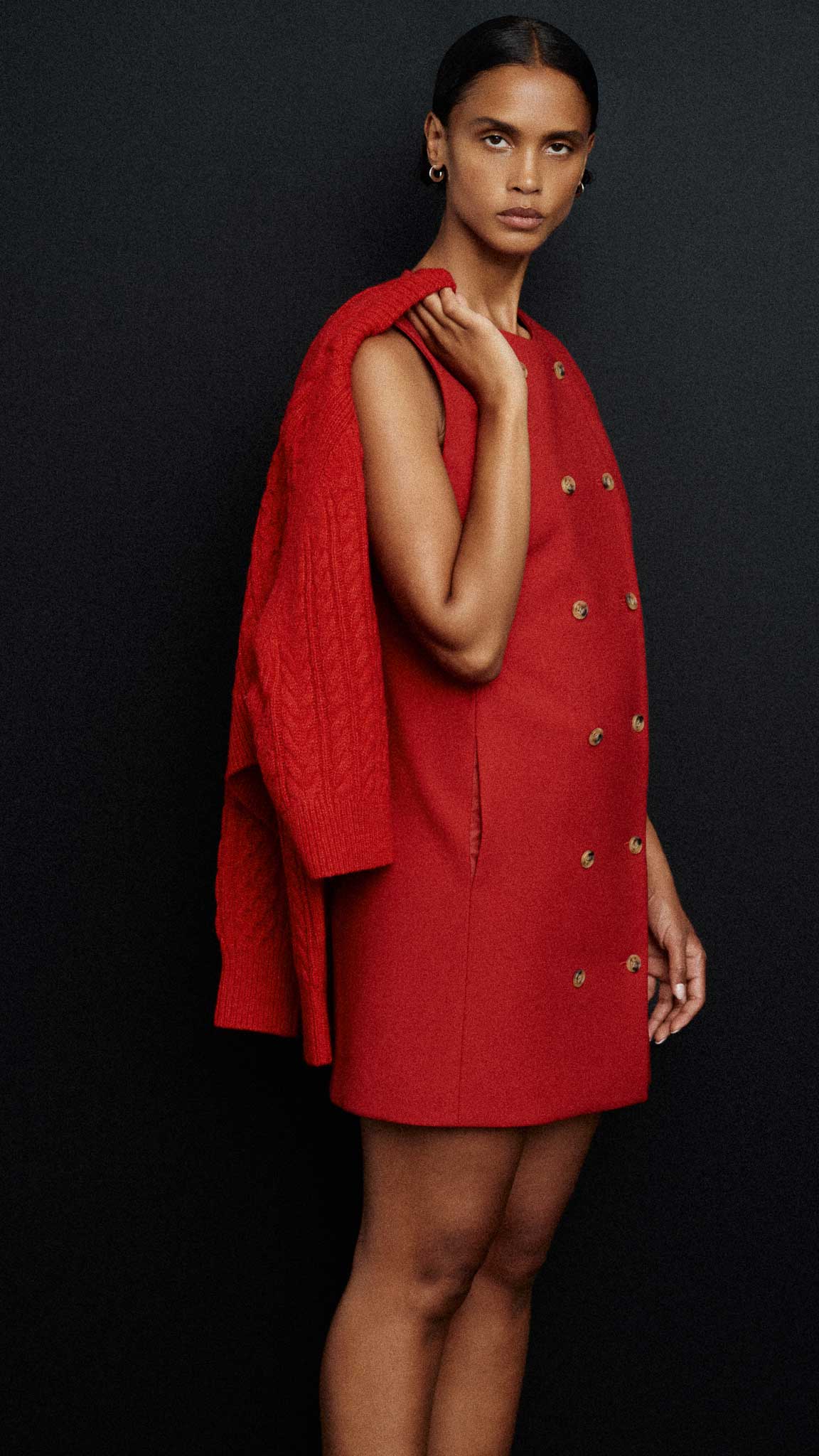 Mini Double-Breasted Dress in Heavy Wool Twill | Ruby Red - Image 6