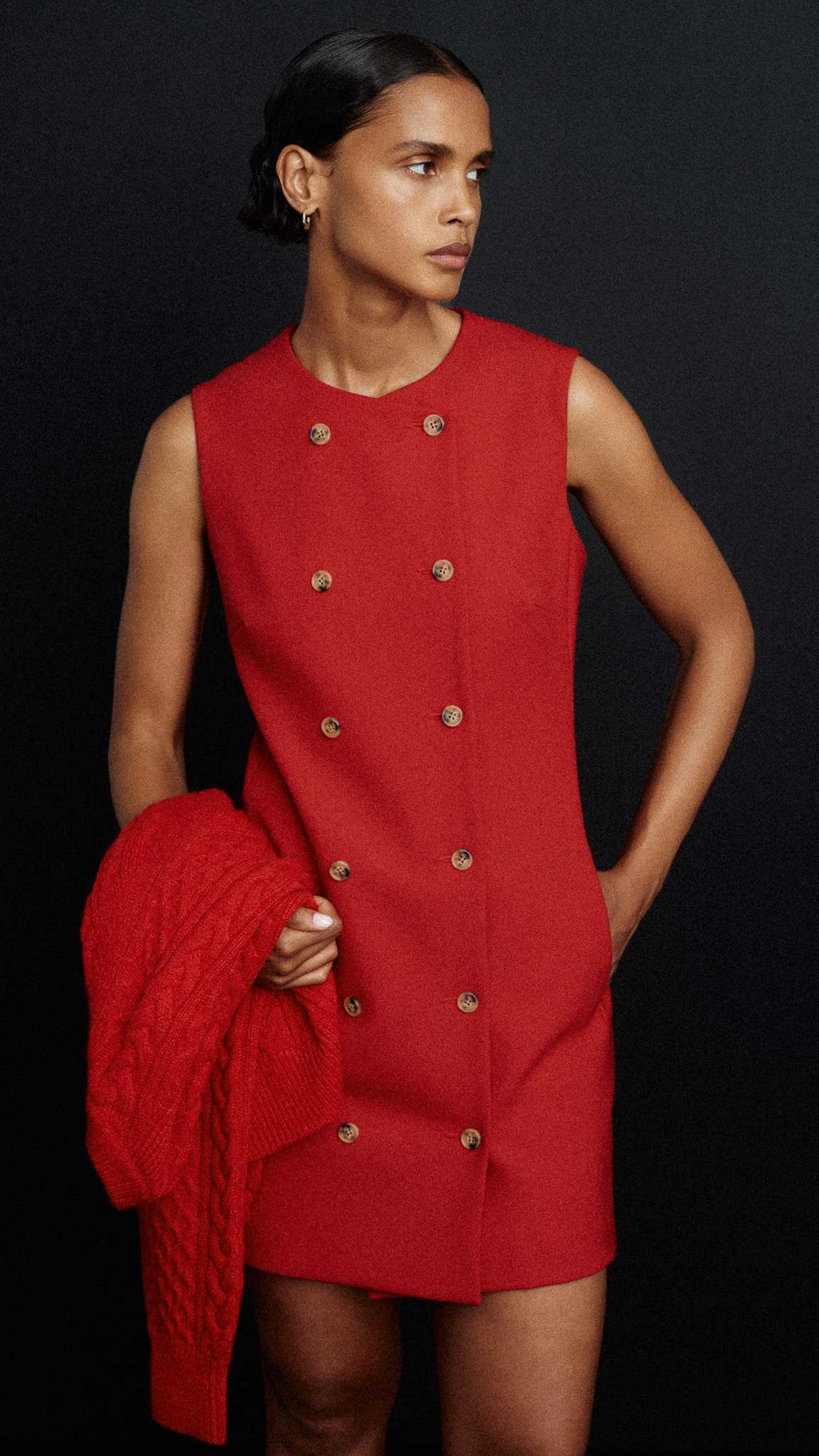 Mini Double-Breasted Dress in Heavy Wool Twill | Ruby Red - Image 7