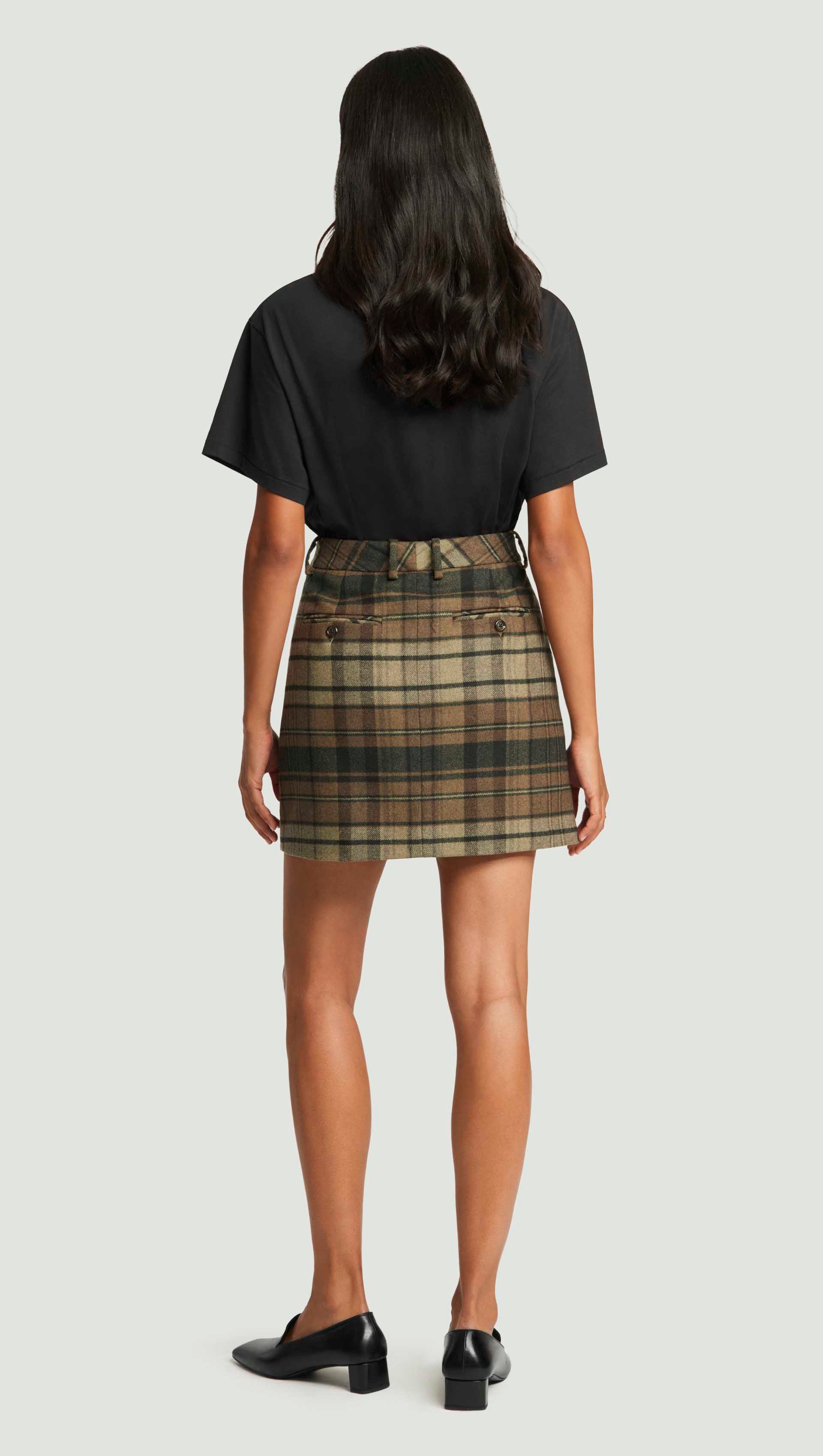 Mini Tailored Skirt in Flannel | Green Plaid - Image 5