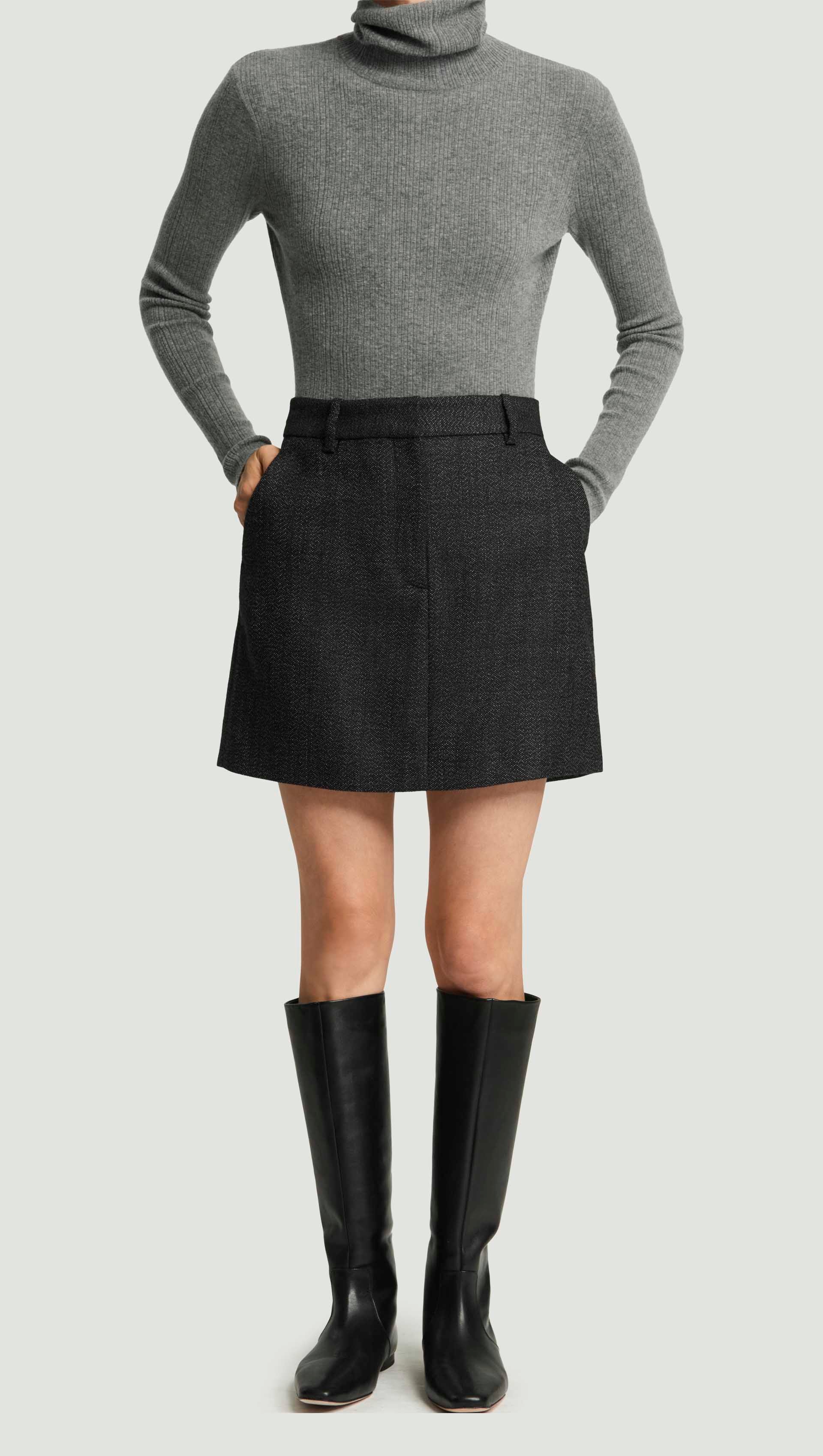 Mini Tailored Skirt in Tweed | Chocolate/Blue - Image 3