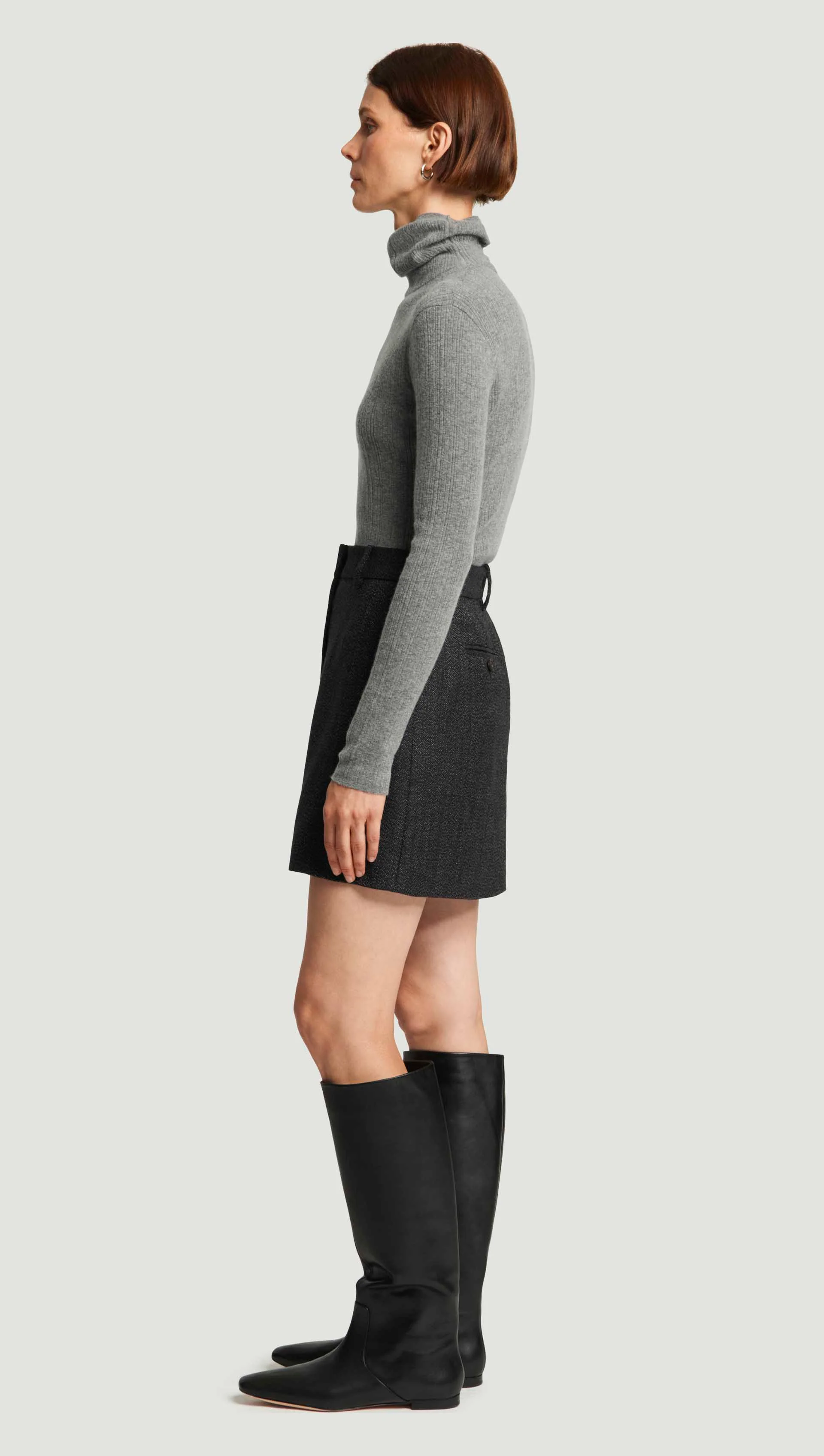 Mini Tailored Skirt in Tweed | Chocolate/Blue - Image 4