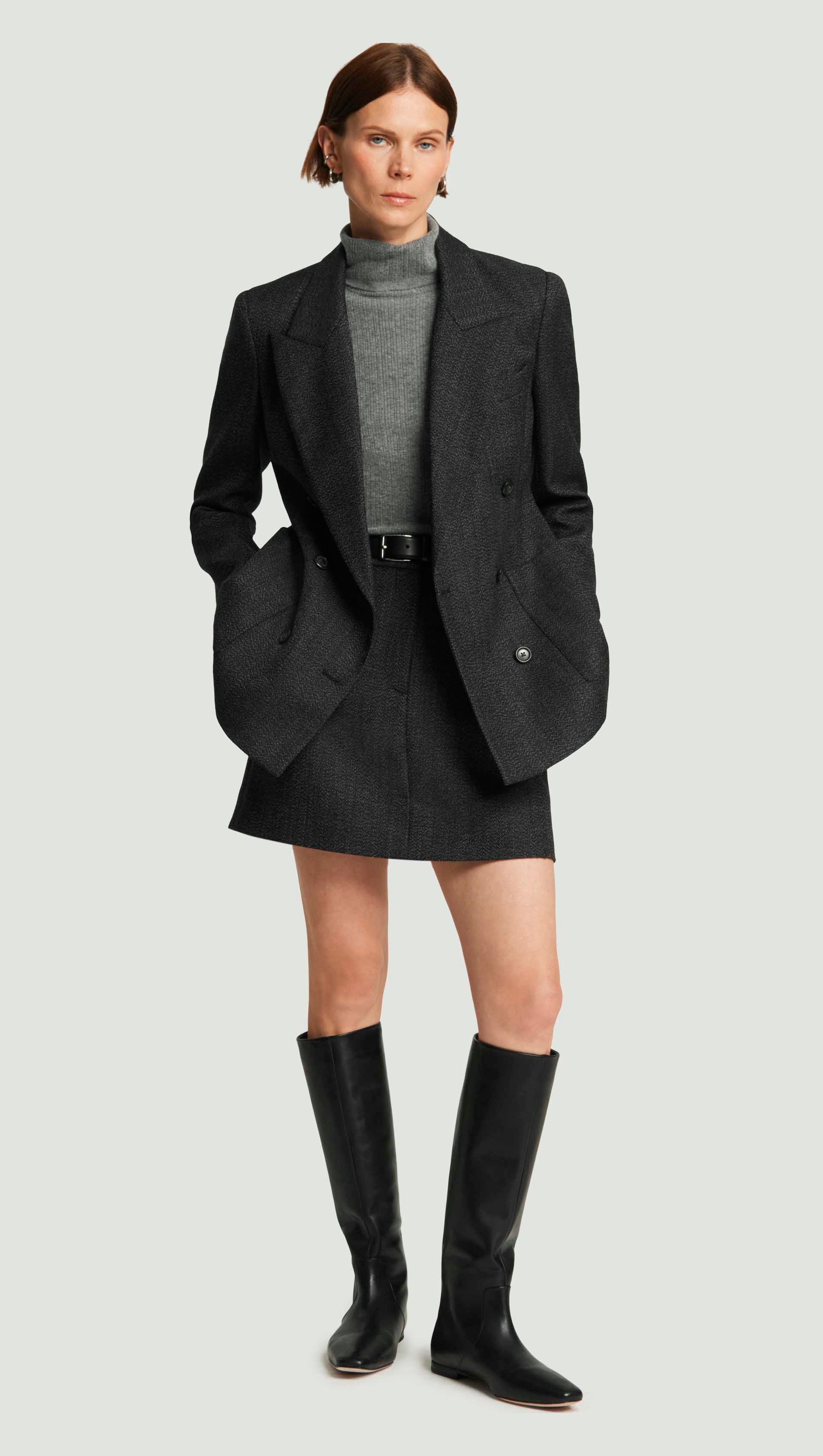 Mini Tailored Skirt in Tweed | Chocolate/Blue - Image 6