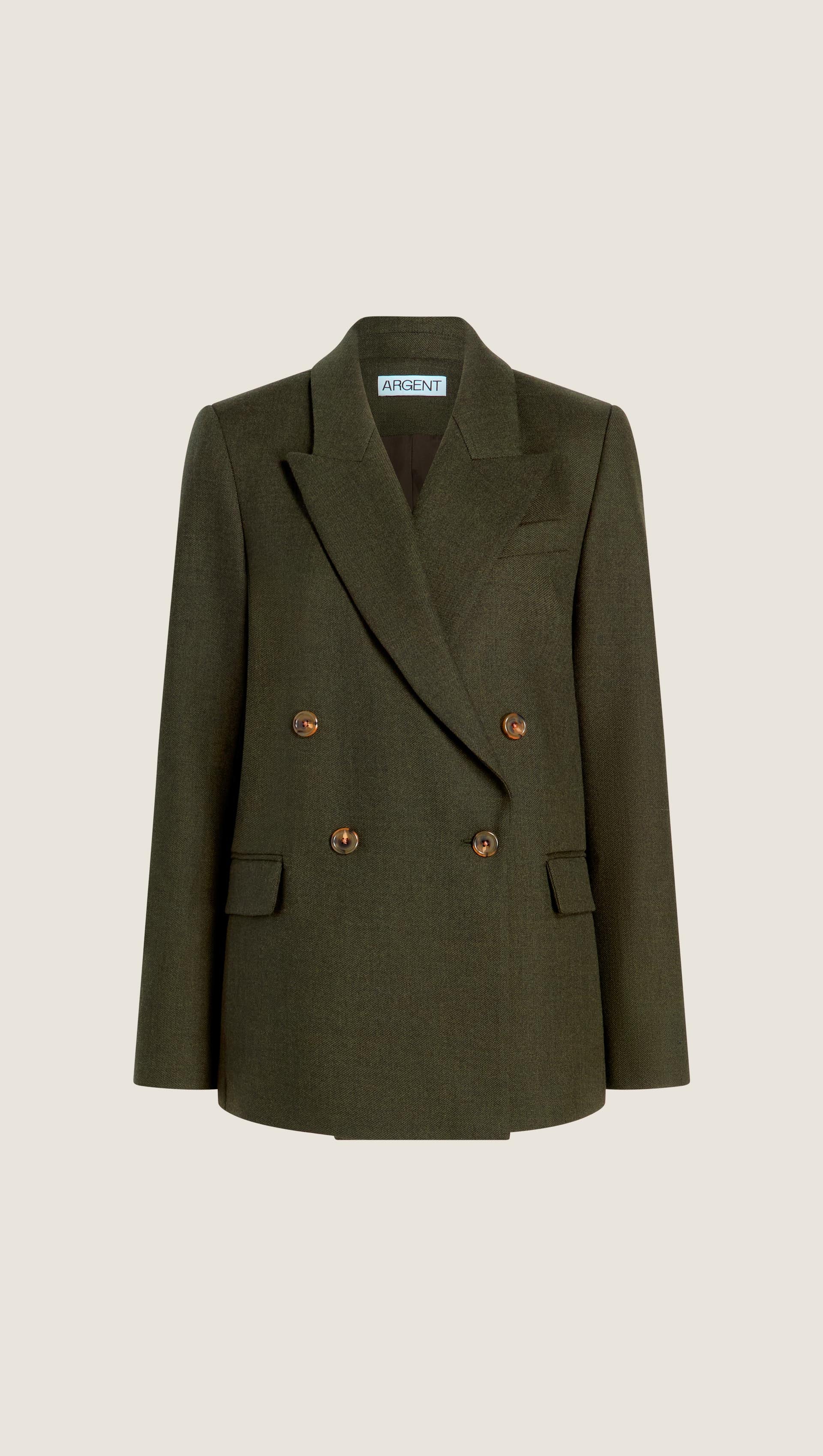 Peak Lapel Blazer in Bellagio Wool | Hunter - Image 11