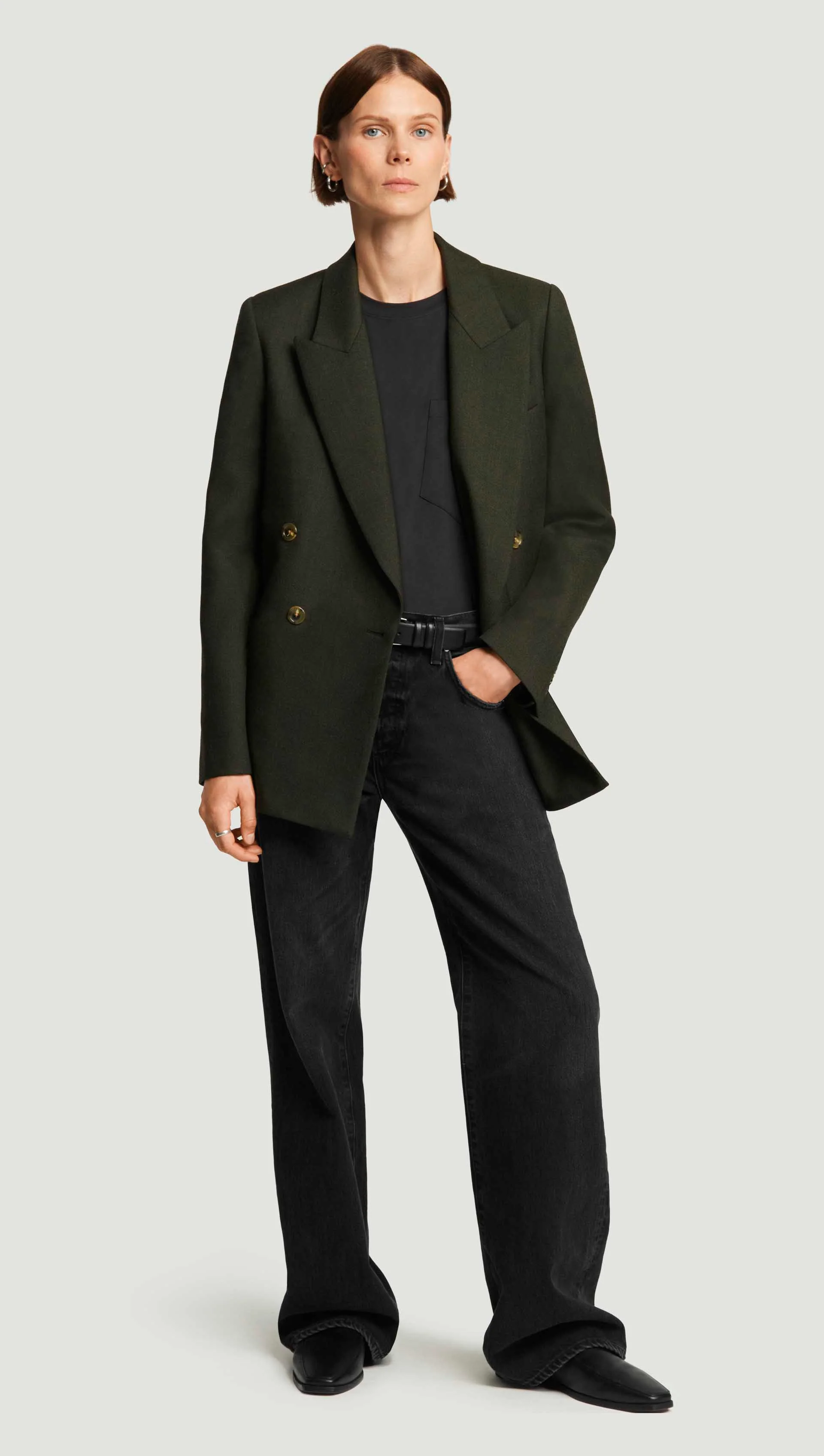 Peak Lapel Blazer in Bellagio Wool | Hunter - Image 9