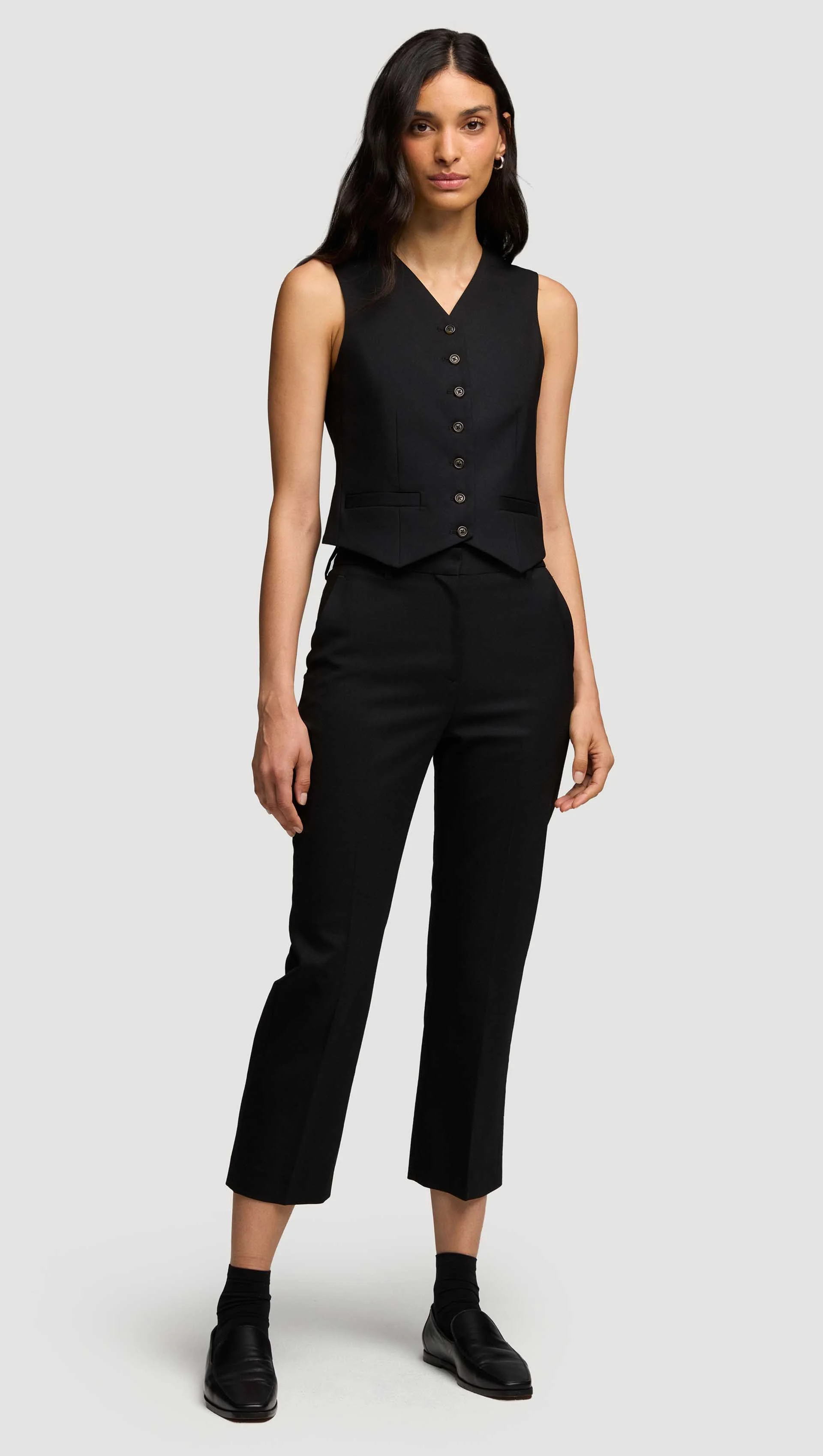 Shallow V-Neck Waistcoat in Seasonless Wool | Black - Image 3