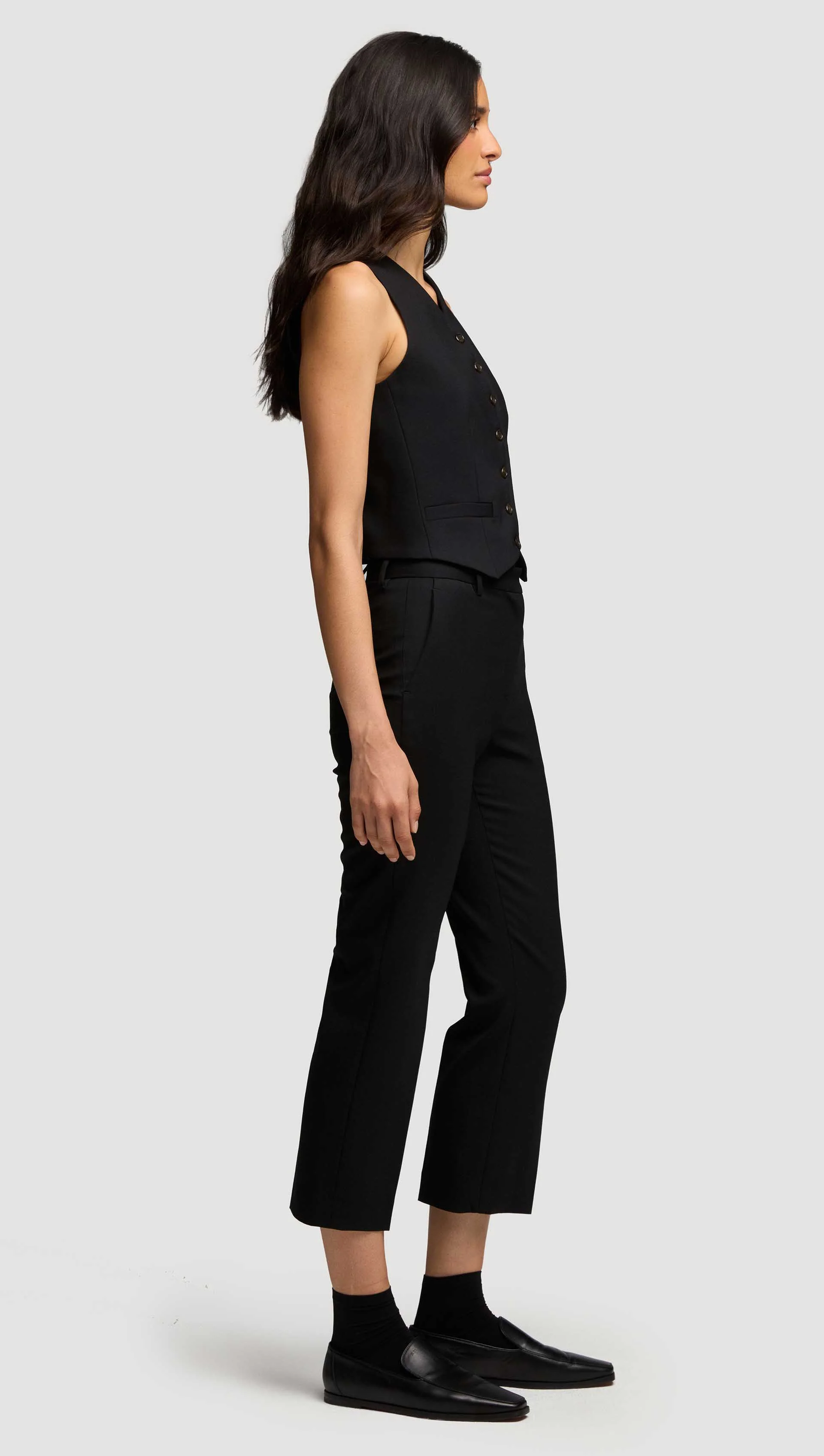Shallow V-Neck Waistcoat in Seasonless Wool | Black - Image 4