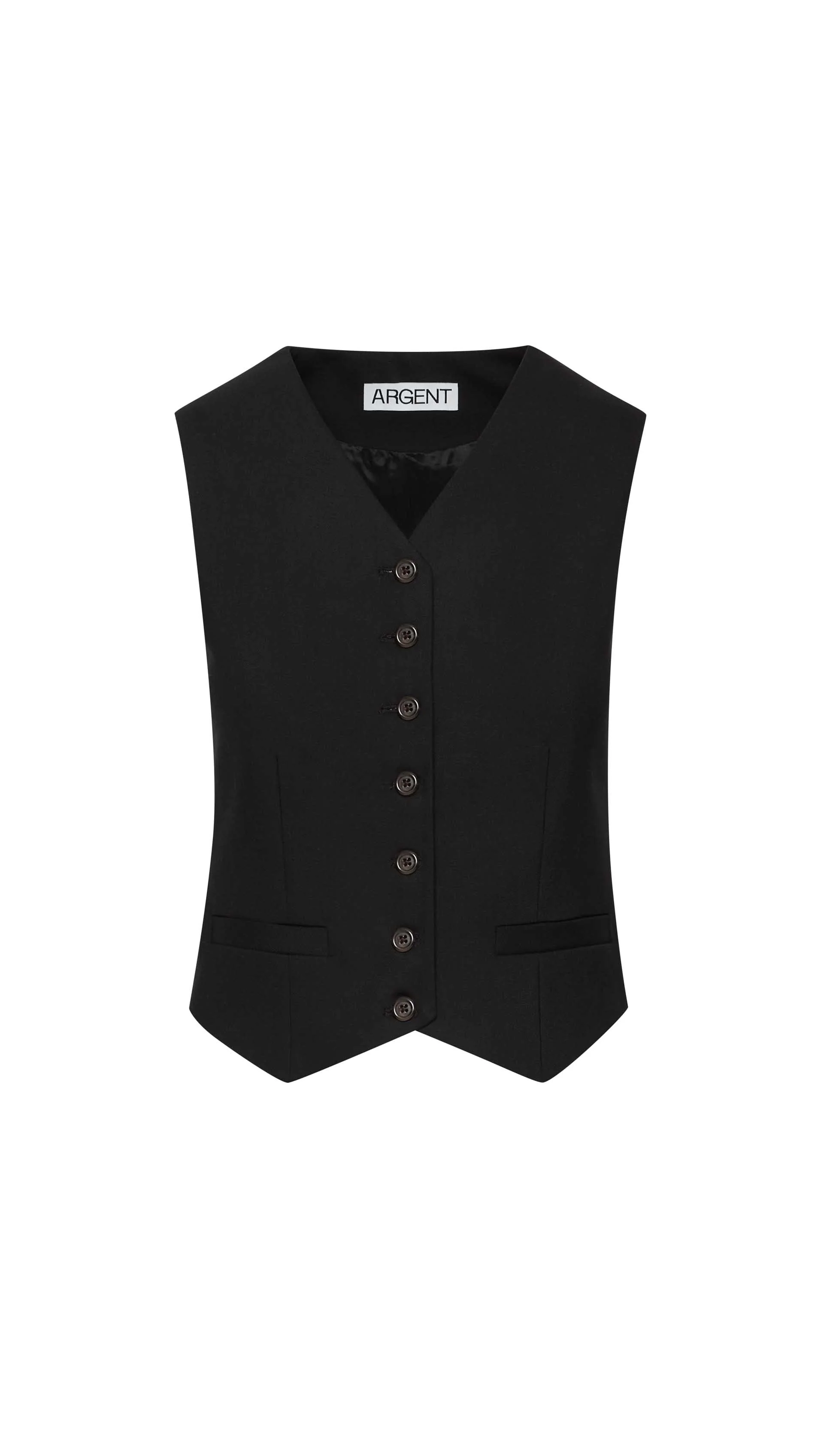 Shallow V-Neck Waistcoat in Seasonless Wool | Black - Image 6