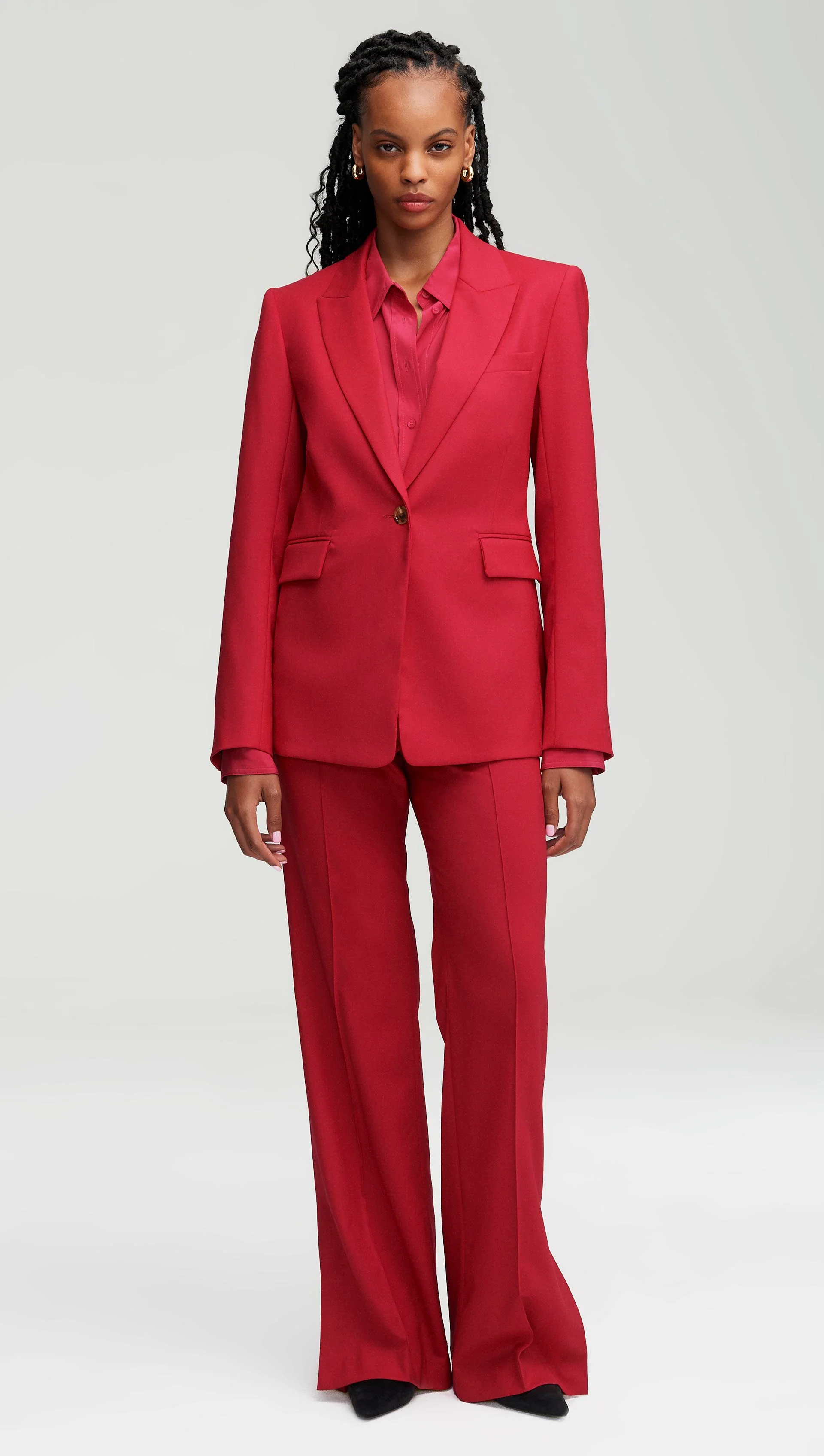 Single Button Blazer in Seasonless Wool | Cranberry - Image 3