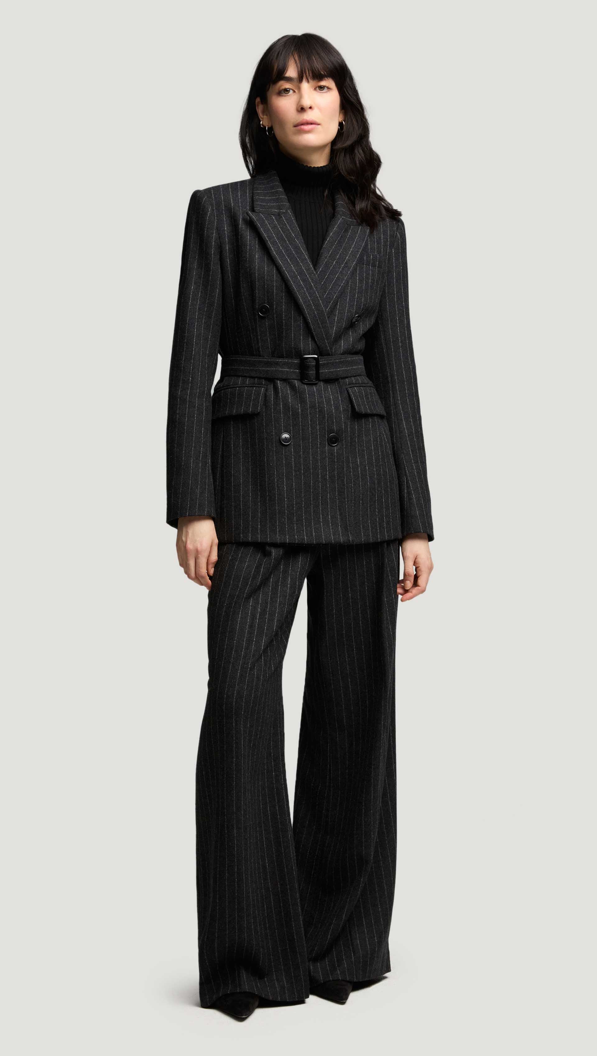 Single Pleat Trouser in Wool Blend | Grey Pinstripe - Image 6