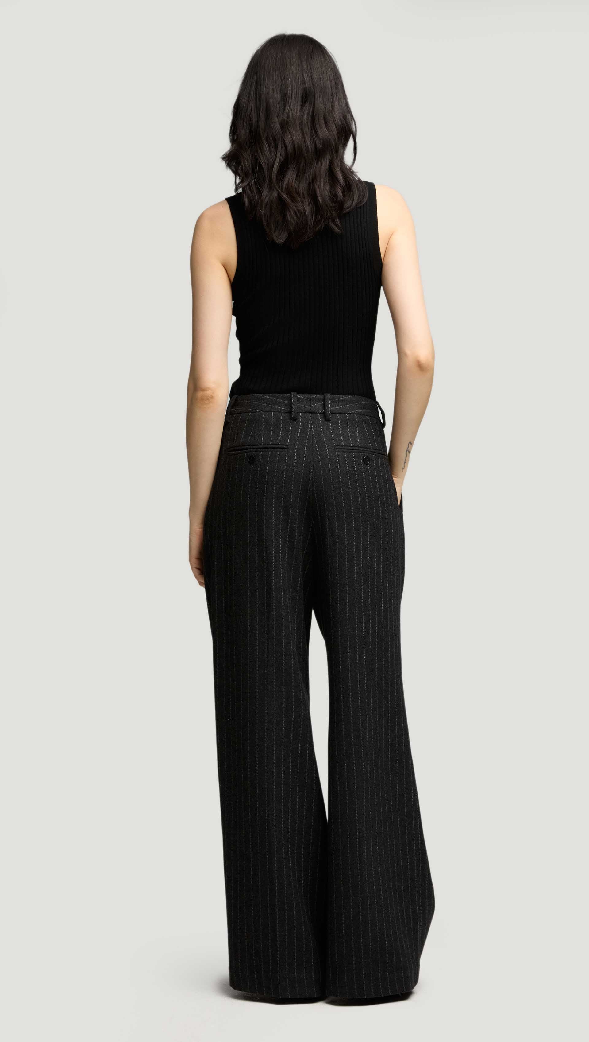 Single Pleat Trouser in Wool Blend | Grey Pinstripe - Image 7