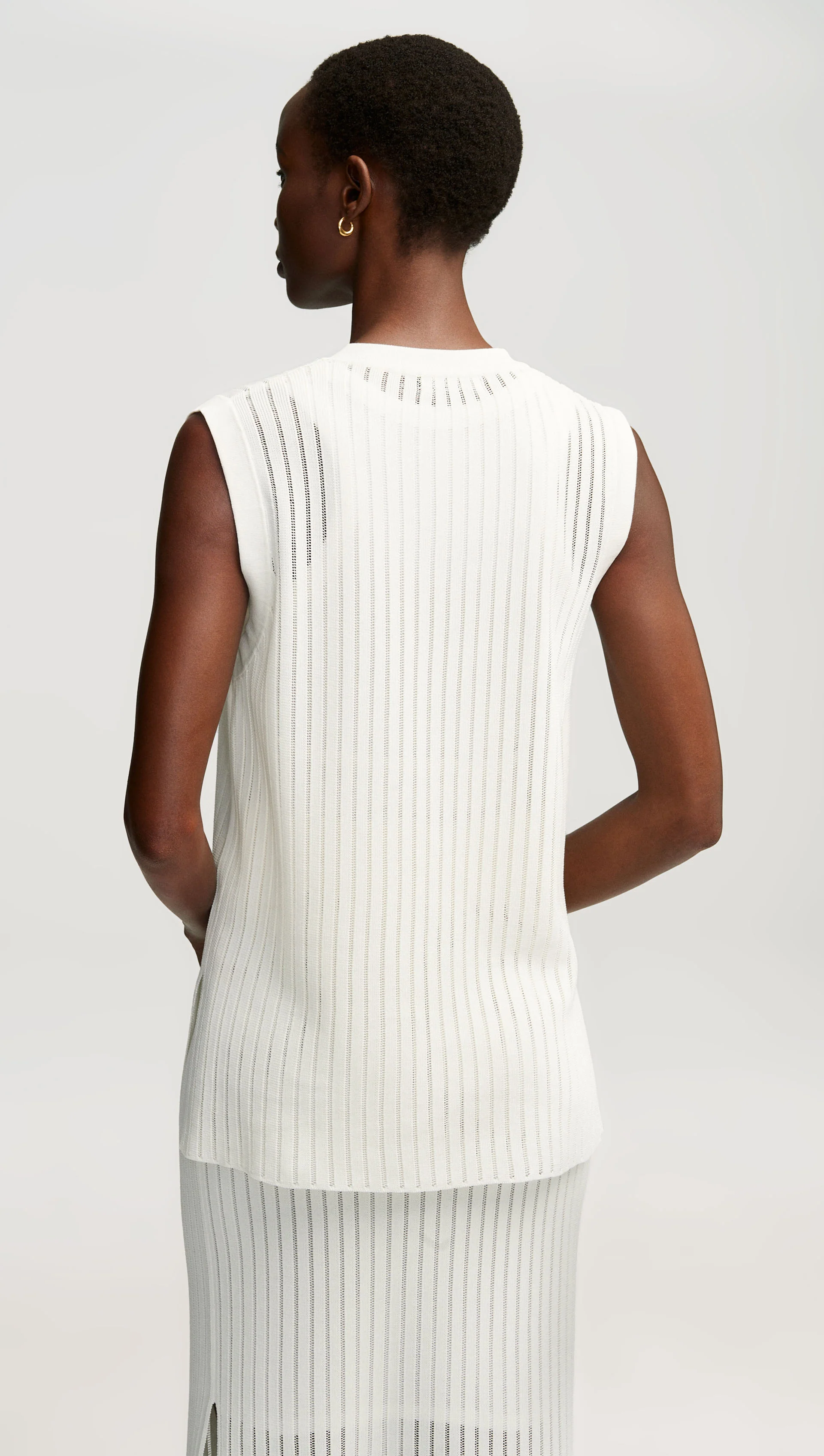 Sleeveless Stretch Crew in Mercerized Cotton | White - Image 4