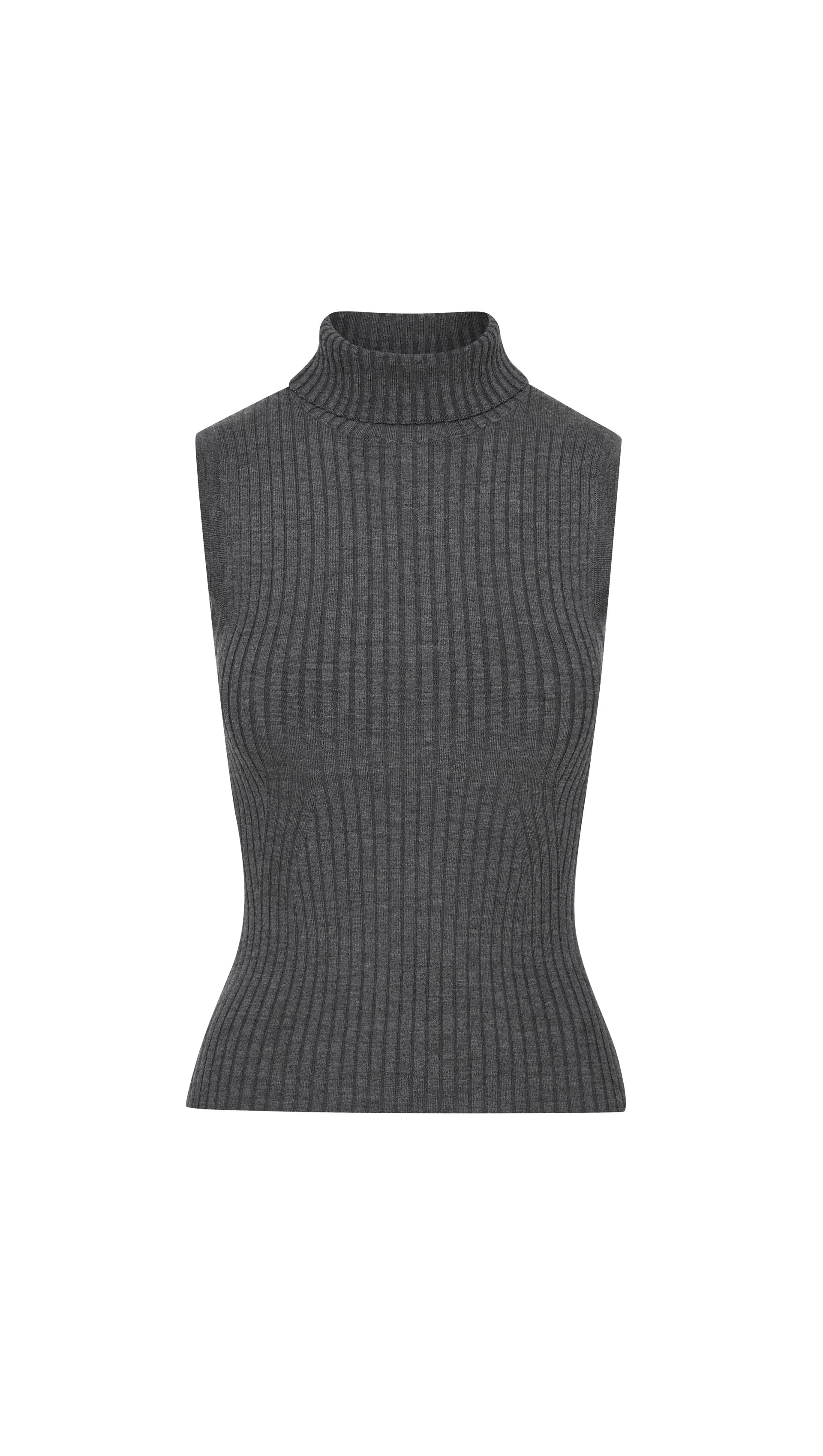 Sleeveless Turtleneck in Stretch Wool | Grey - Image 7