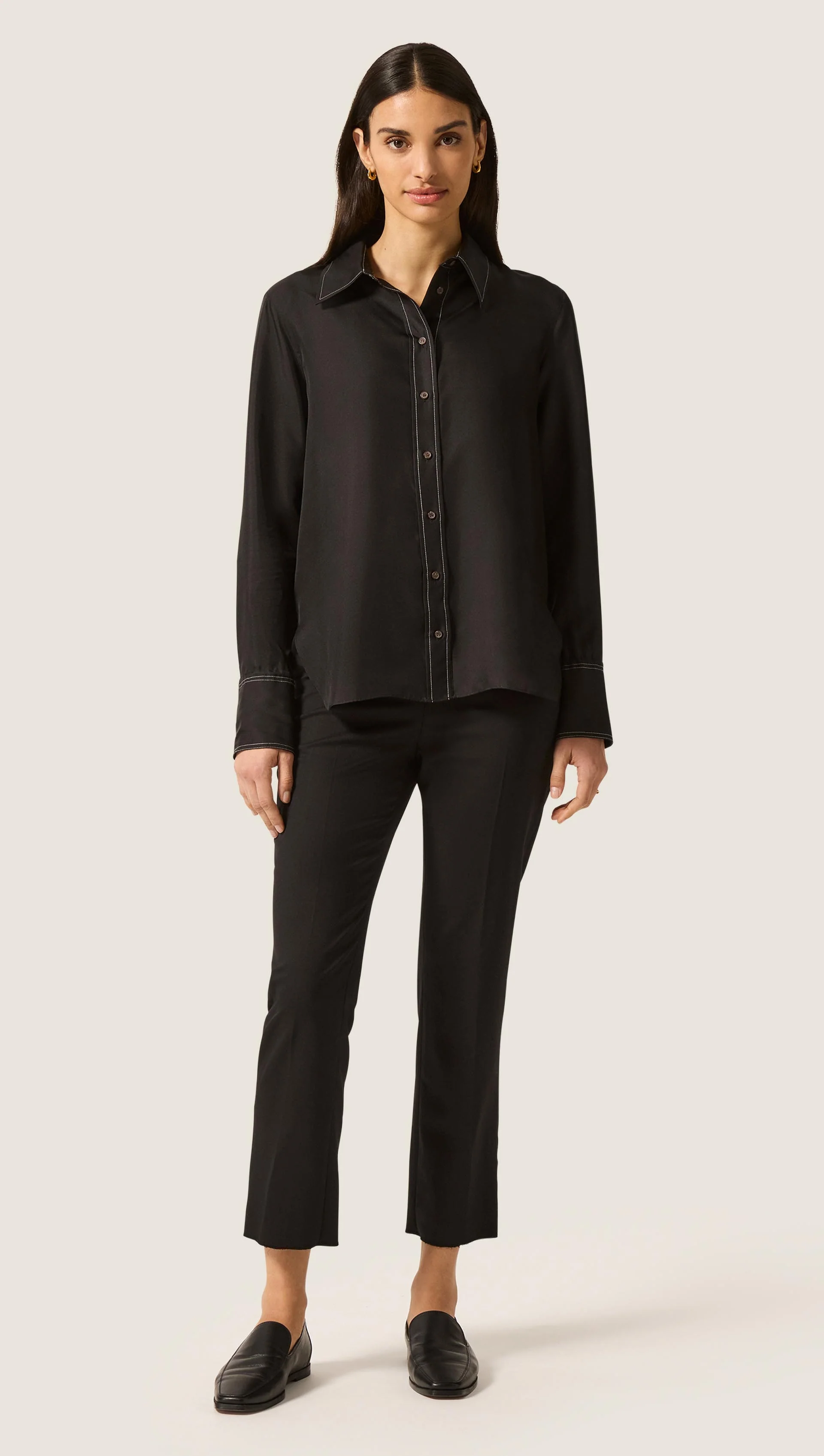 Slim Blouse in Silk Twill | Black - Image 3