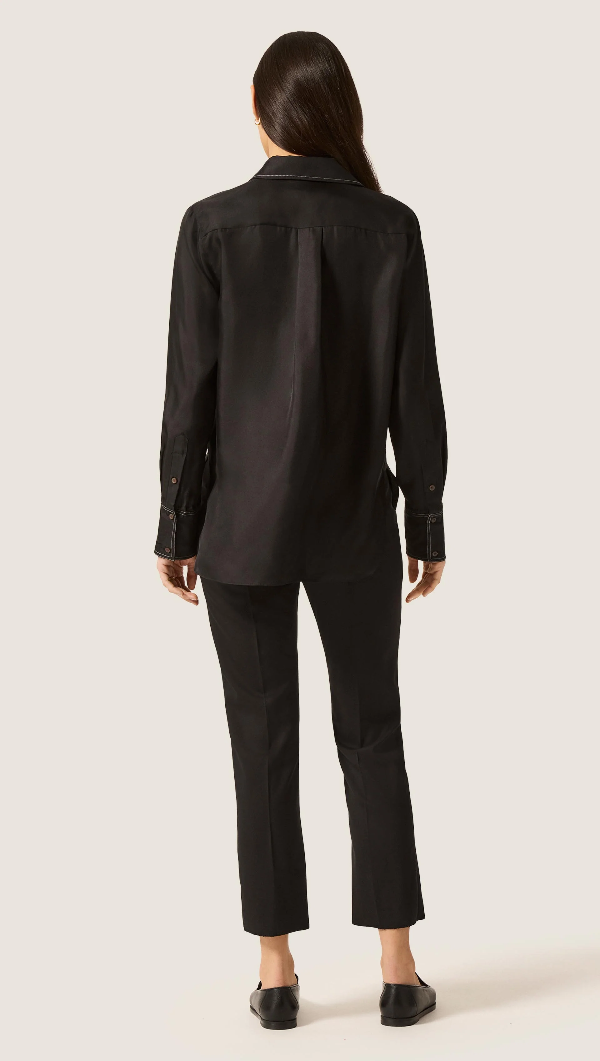 Slim Blouse in Silk Twill | Black - Image 5