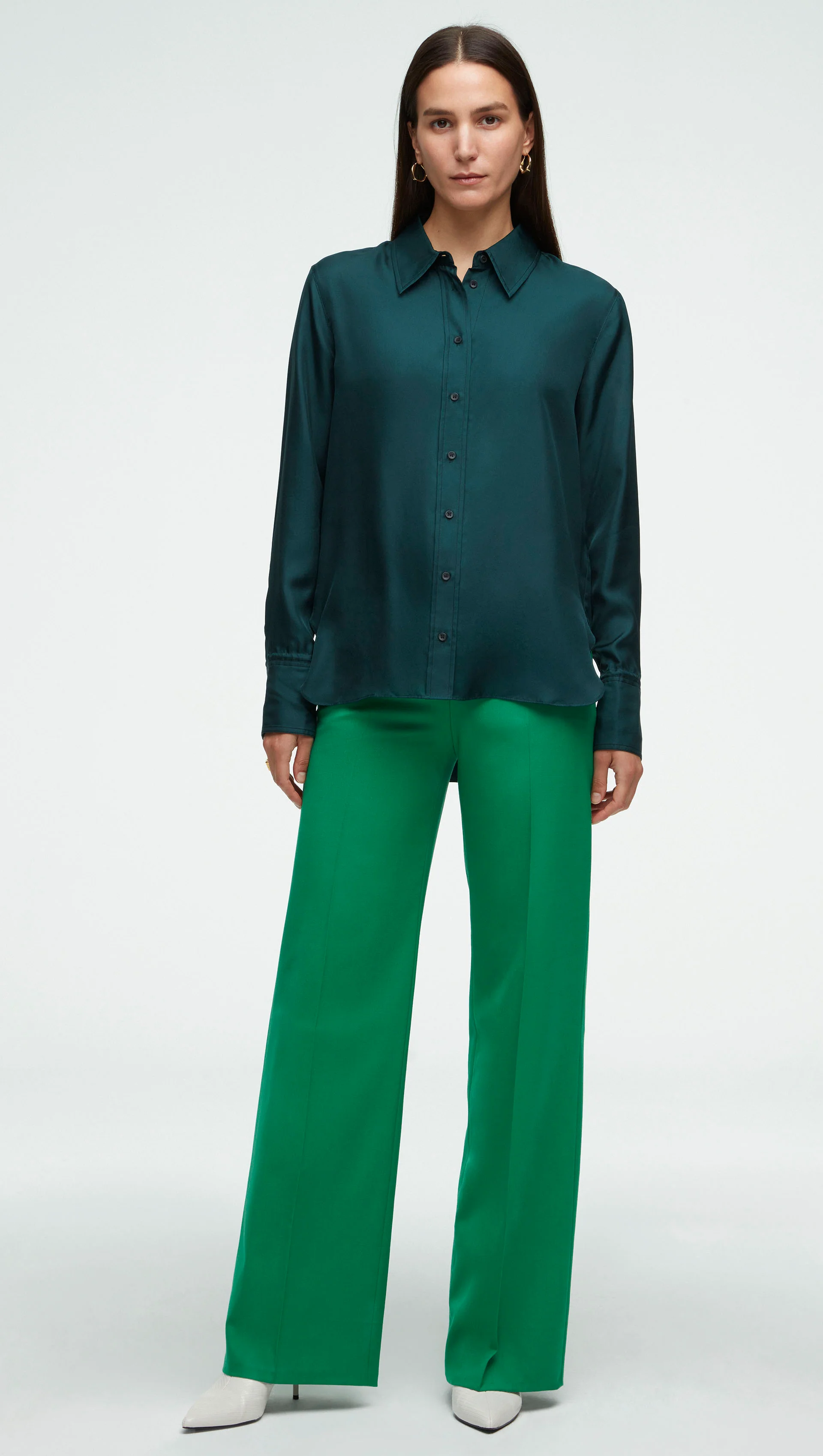 Slim Blouse in Silk Twill | Forest - Image 3