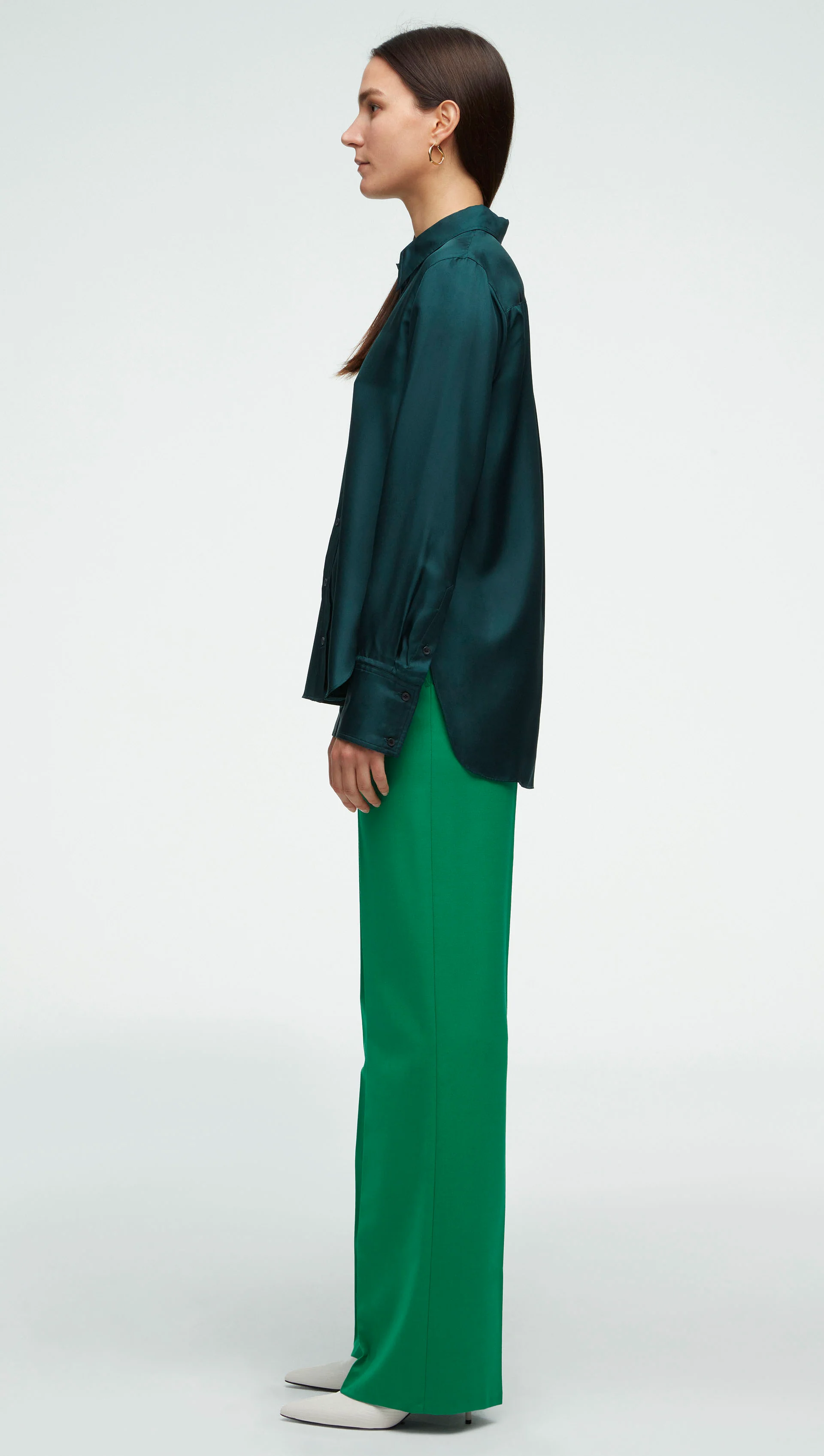 Slim Blouse in Silk Twill | Forest - Image 4