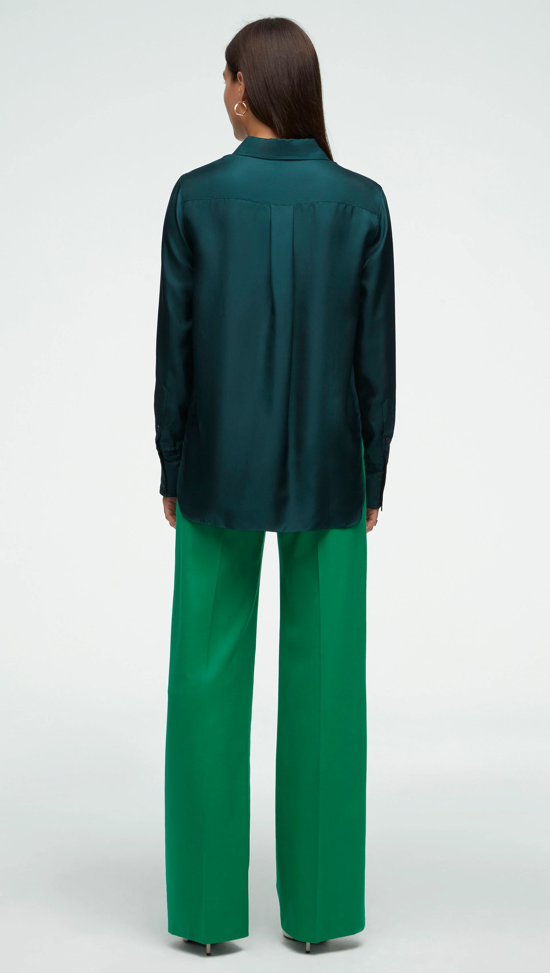 Slim Blouse in Silk Twill | Forest - Image 5