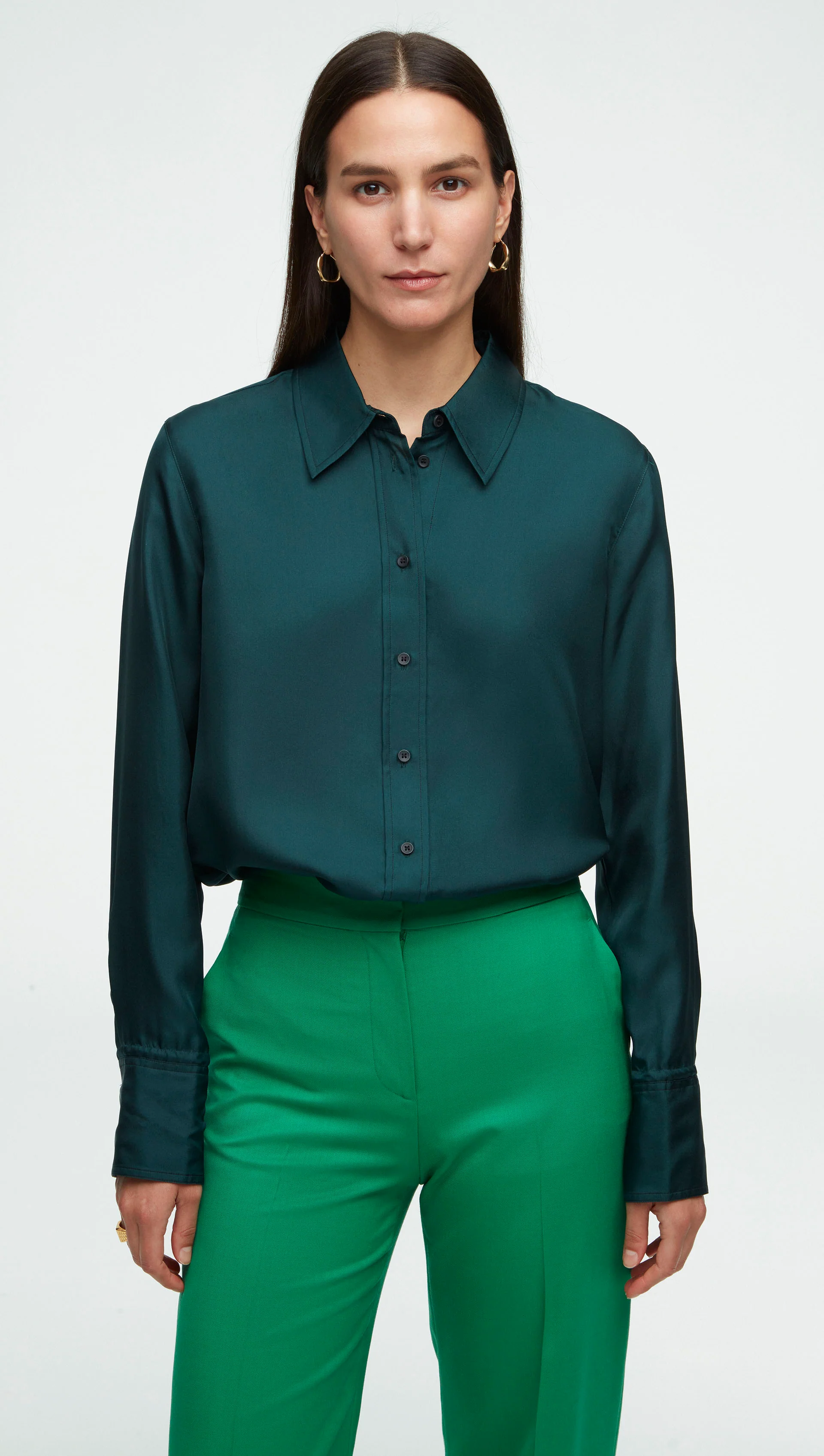 Slim Blouse in Silk Twill | Forest - Image 6