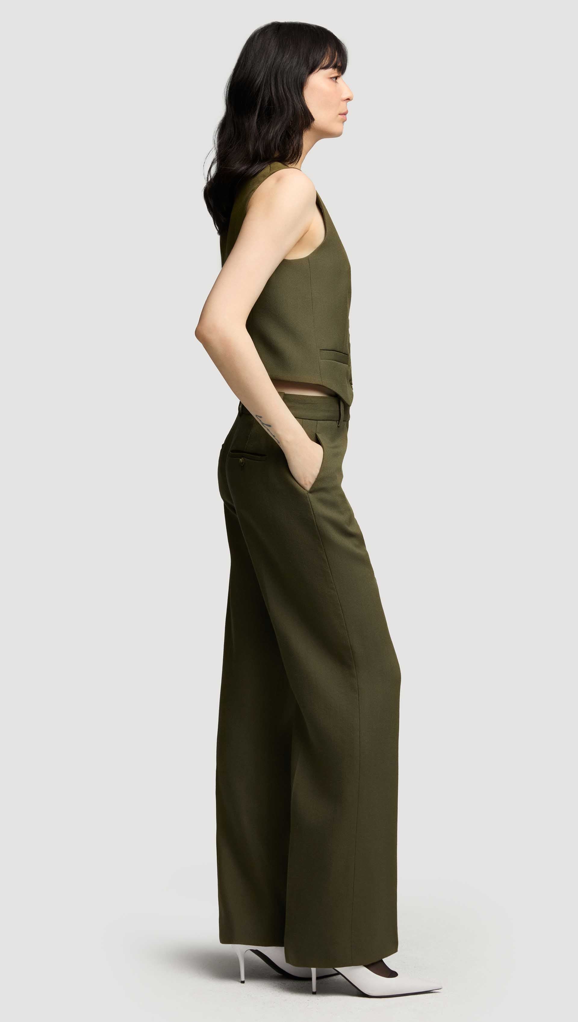 Soho Trouser in Viscose Wool Twill | Olive - Image 3
