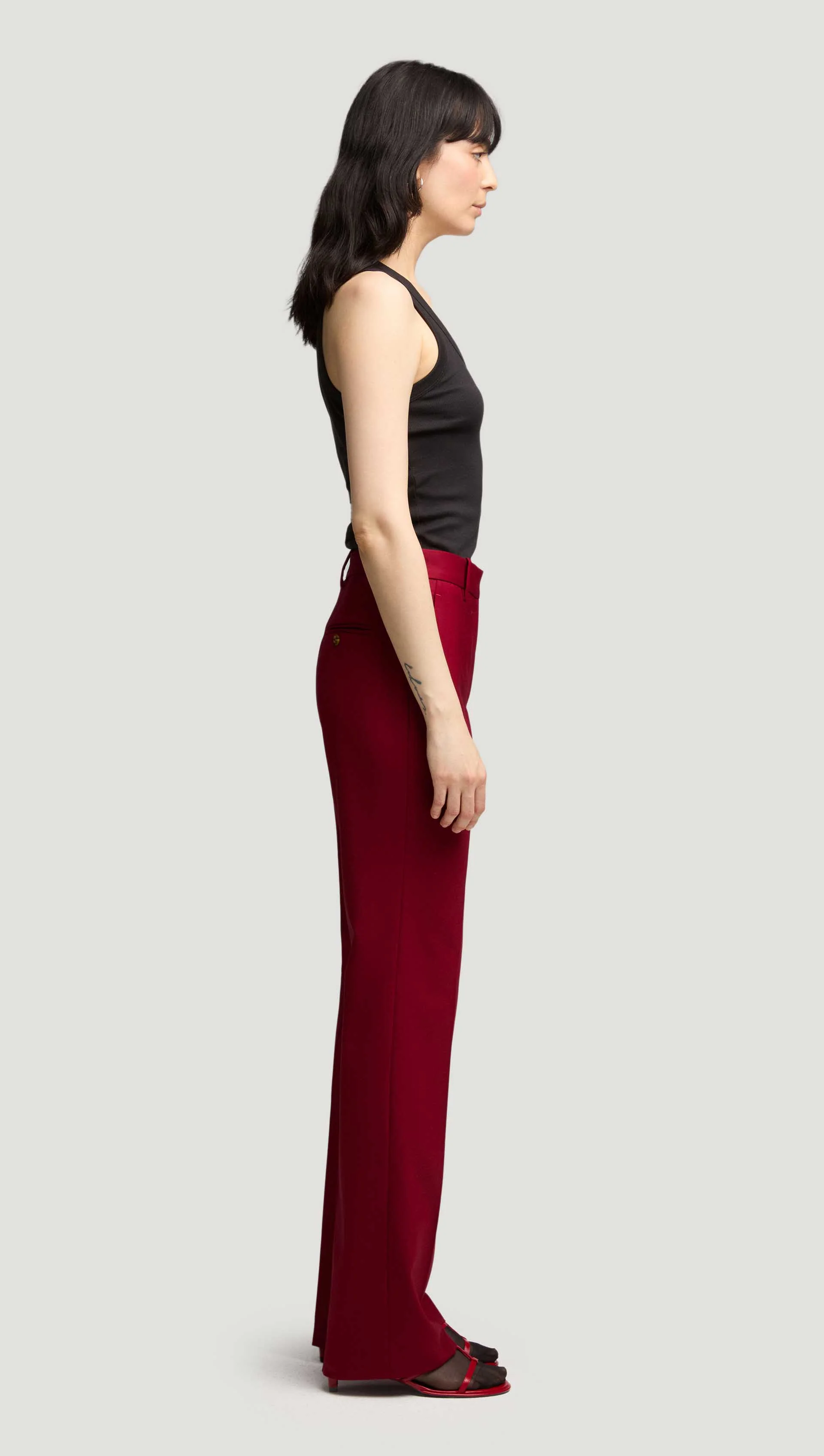 Straight Leg Trouser in Seasonless Wool | Burgundy - Image 3
