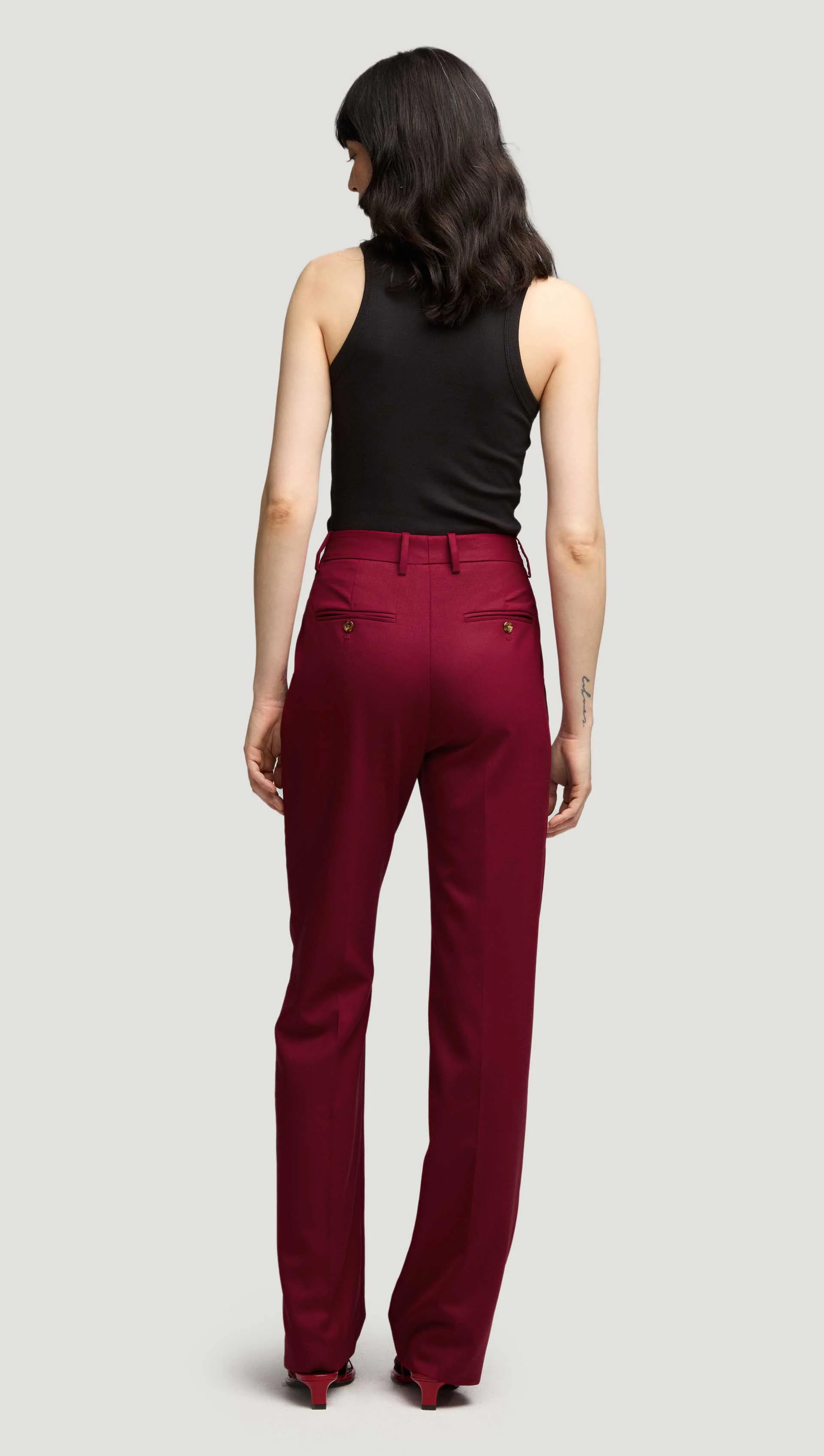 Straight Leg Trouser in Seasonless Wool | Burgundy - Image 5