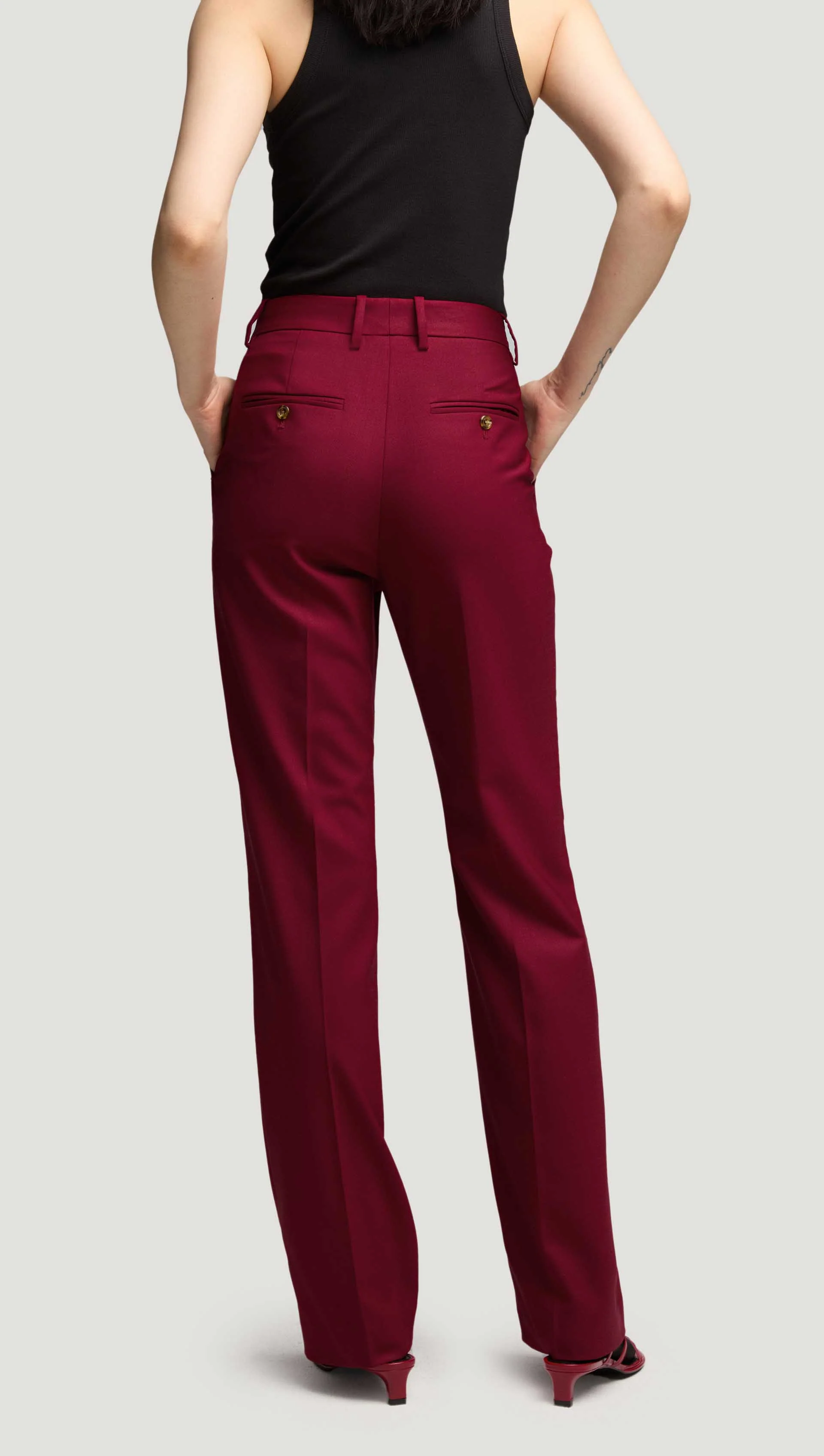 Straight Leg Trouser in Seasonless Wool | Burgundy - Image 7
