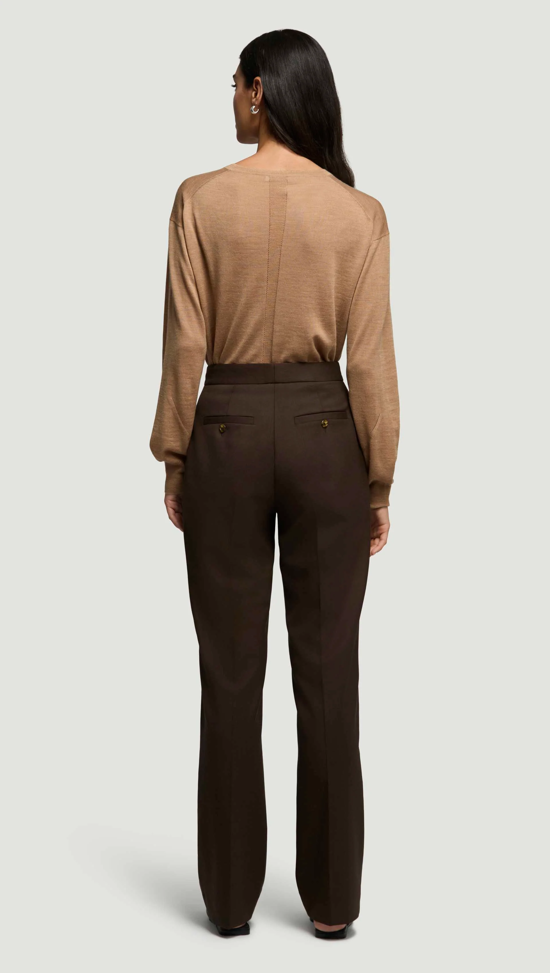 Straight Pintuck Trouser in Seasonless Wool | Espresso - Image 4