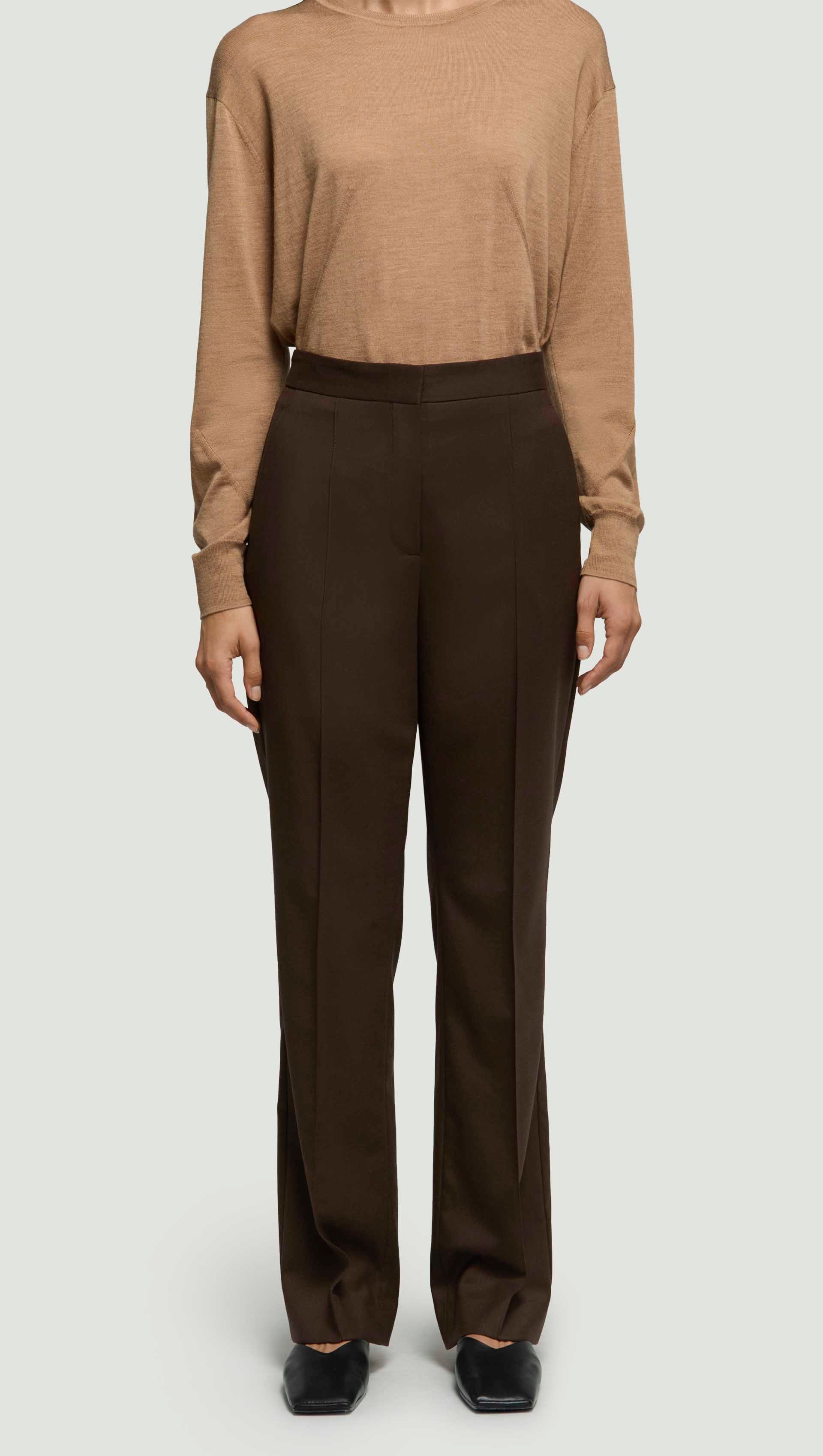 Straight Pintuck Trouser in Seasonless Wool | Espresso - Image 6
