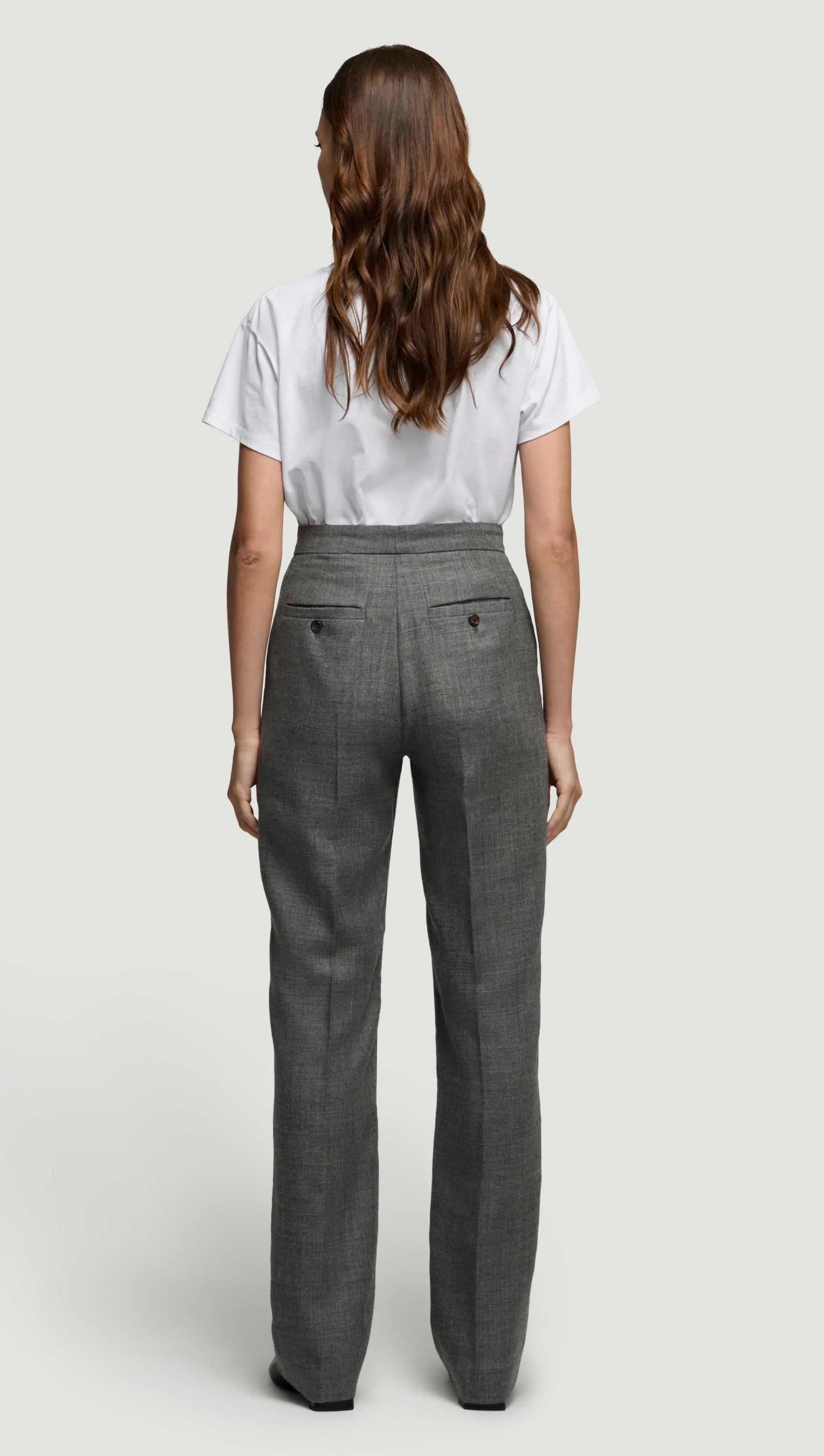 Straight Pintuck Trouser in Textured Wool Twill | Grey Melange - Image 5