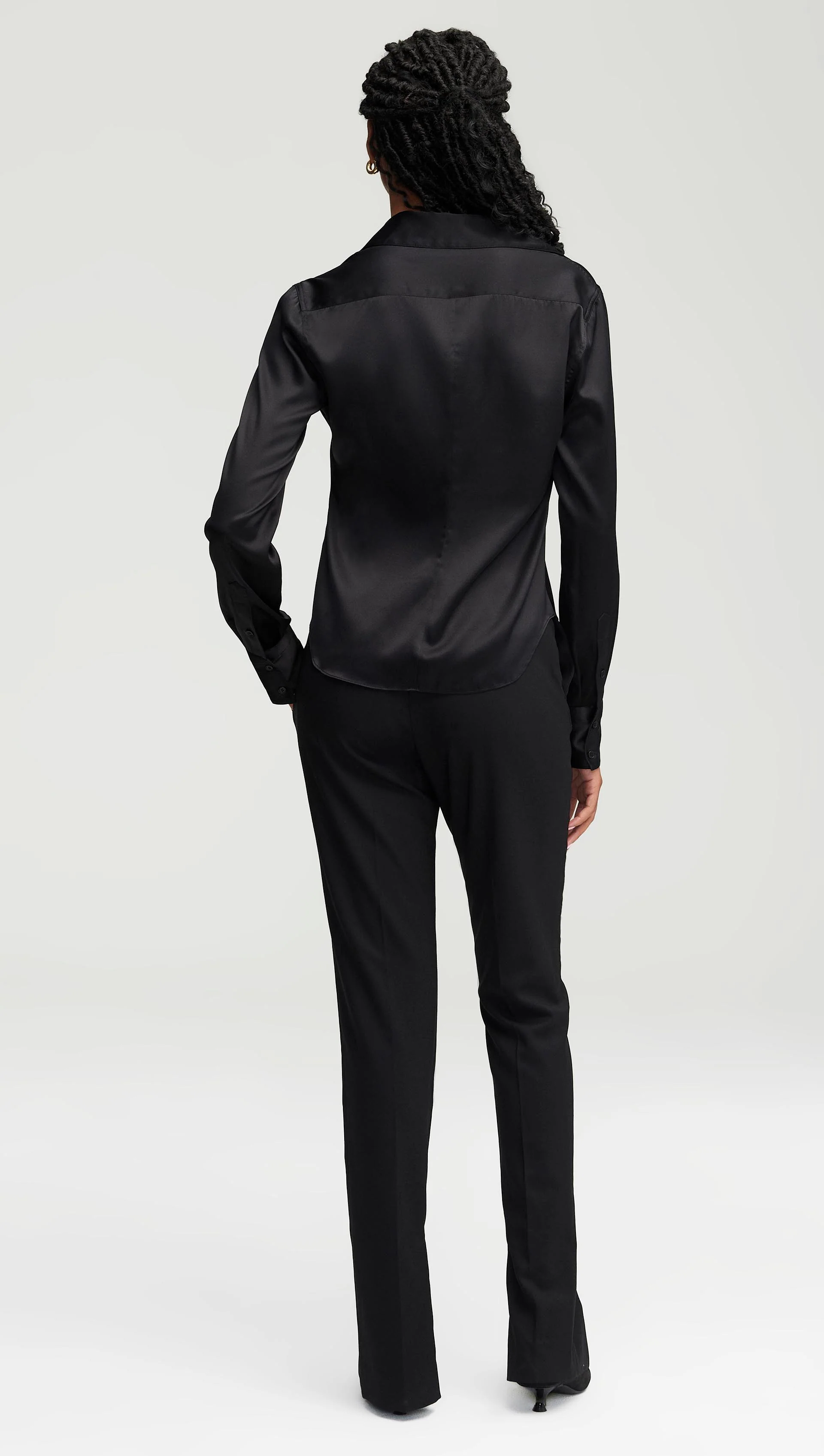 Stretch Blouse in Stretch Silk Satin | Black - Image 3
