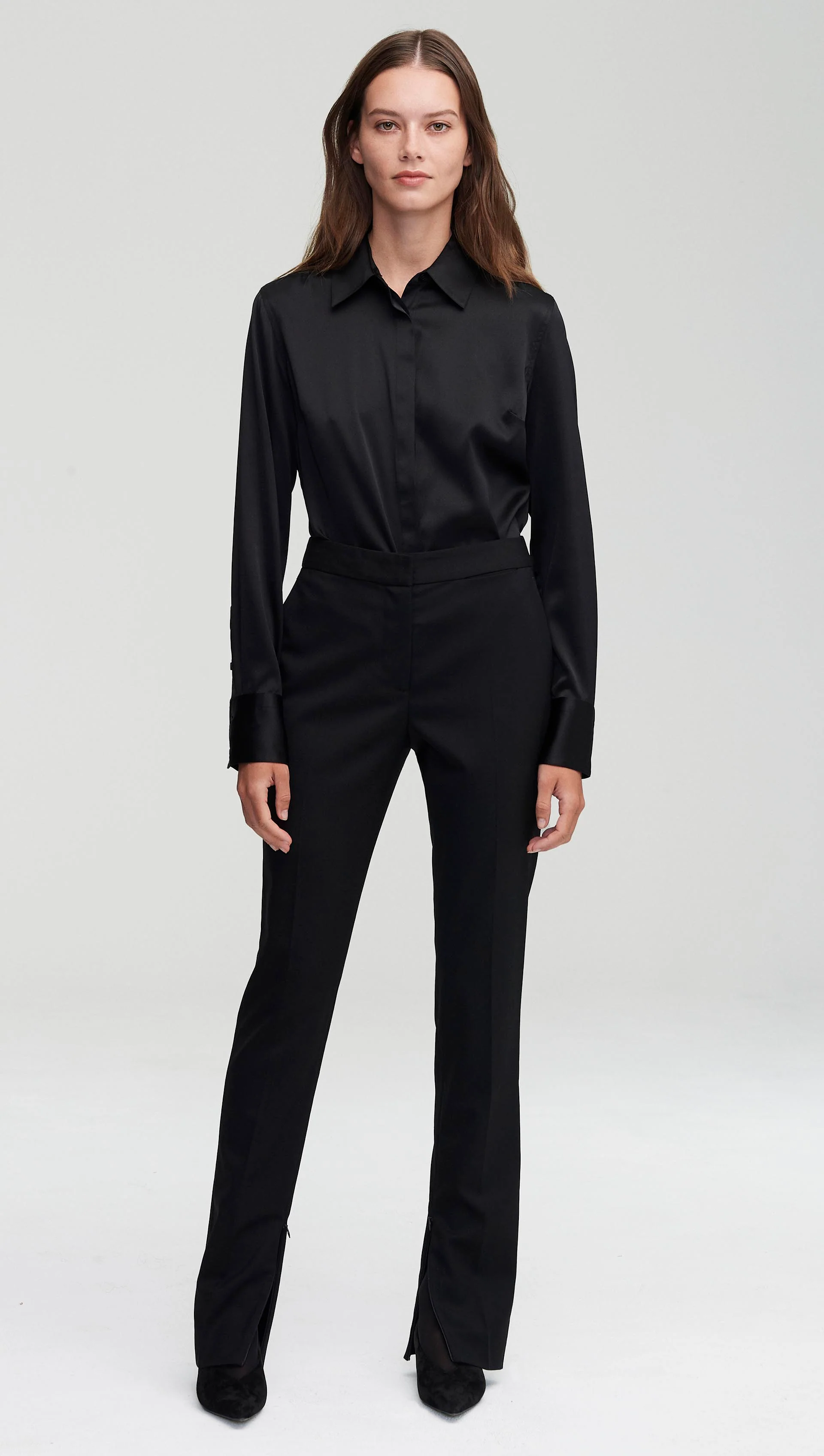 Stretch Blouse in Stretch Silk Satin | Black - Image 4