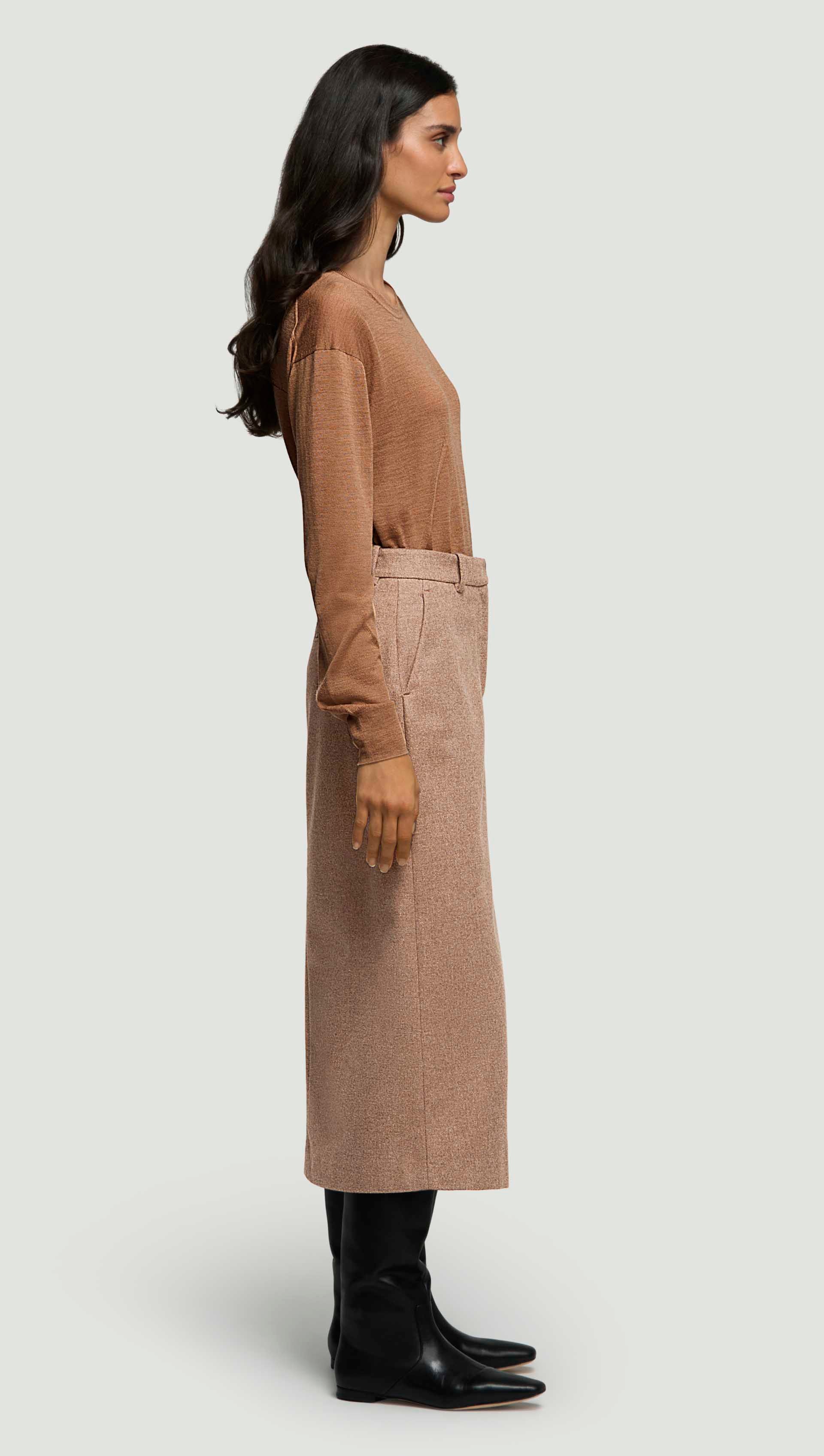Tailored Skirt in Double-Faced Wool | Oat - Image 3