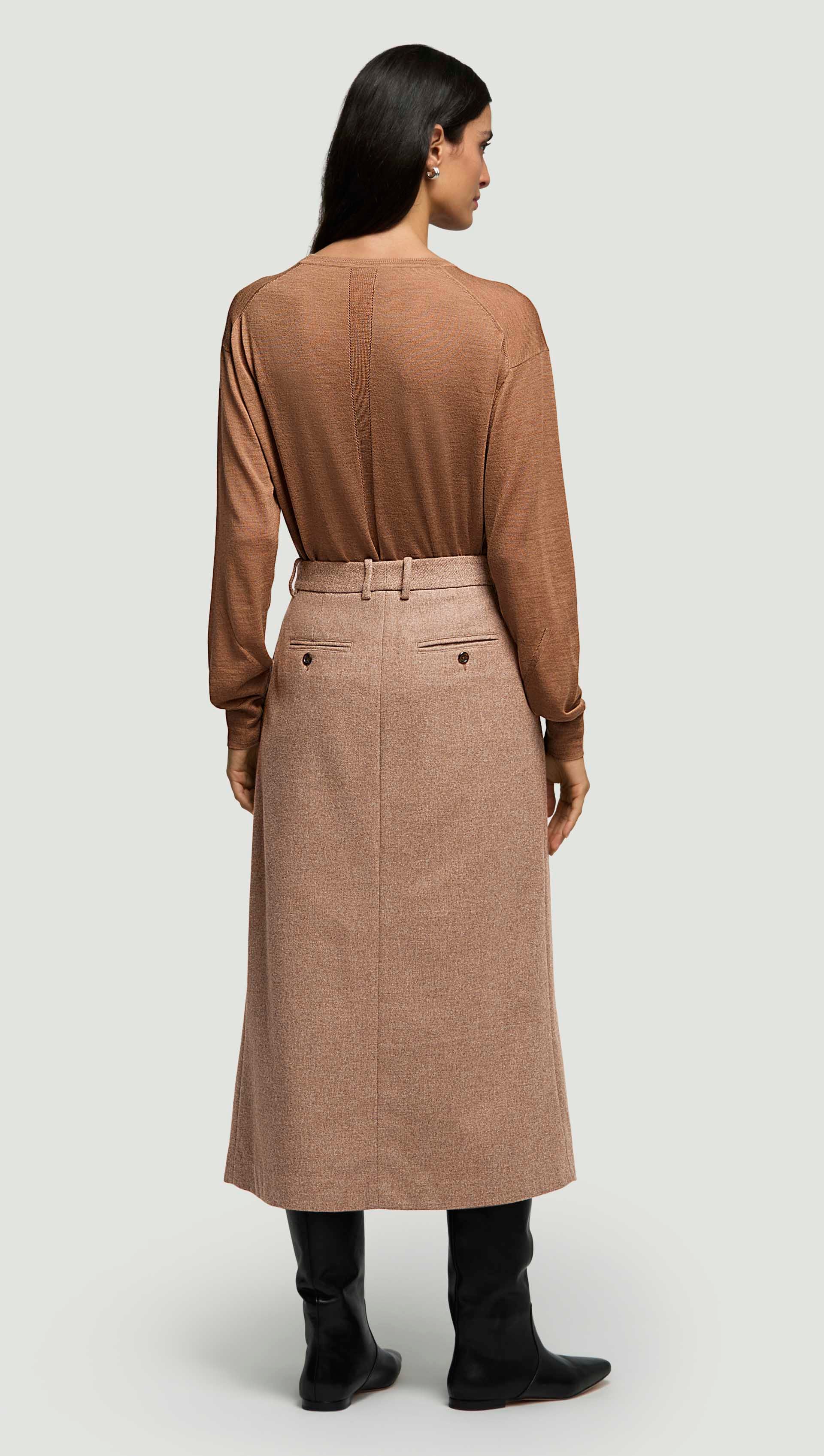 Tailored Skirt in Double-Faced Wool | Oat - Image 4