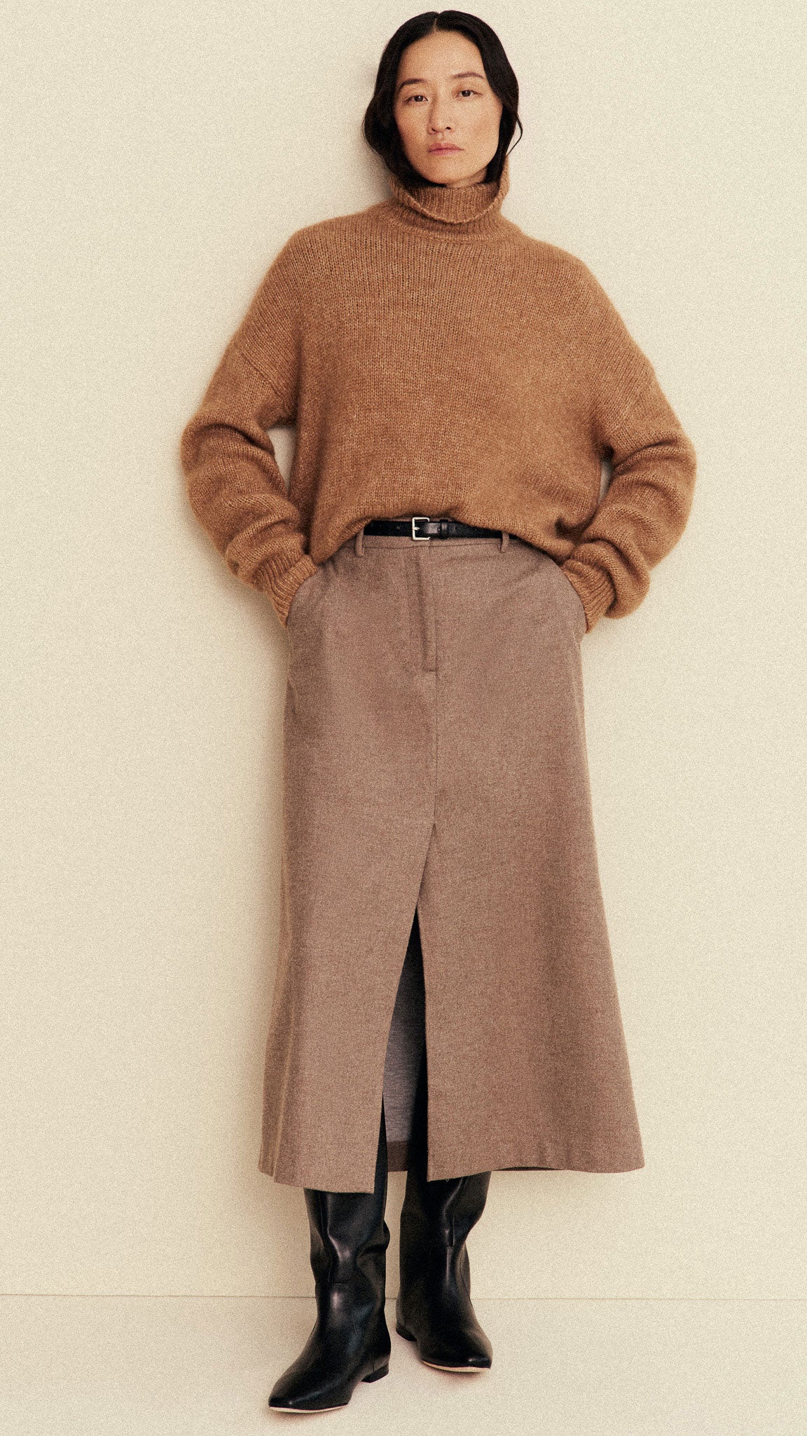 Tailored Skirt in Double-Faced Wool | Oat - Image 6