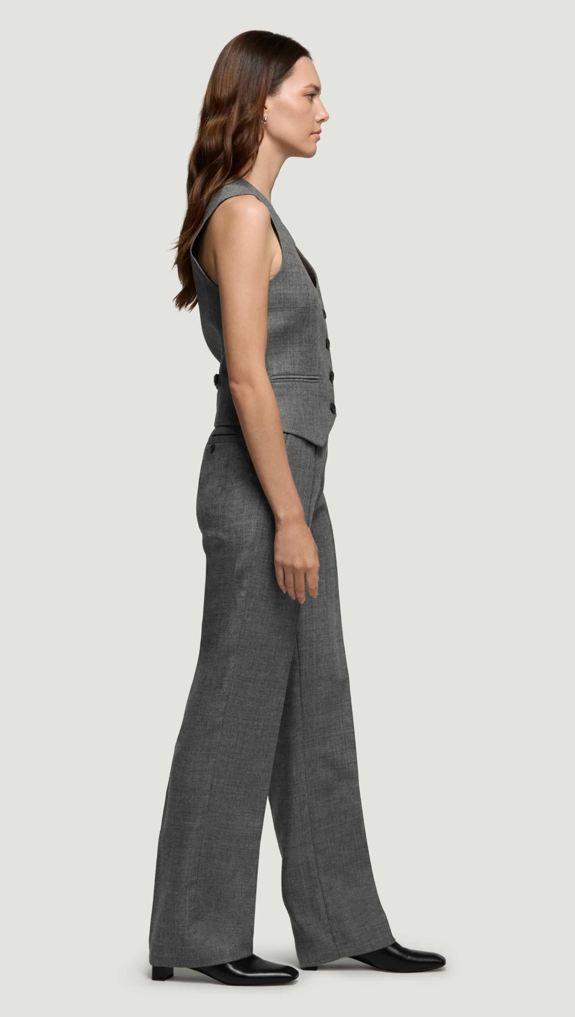 Waistcoat in Textured Wool Twill | Grey Melange - Image 3