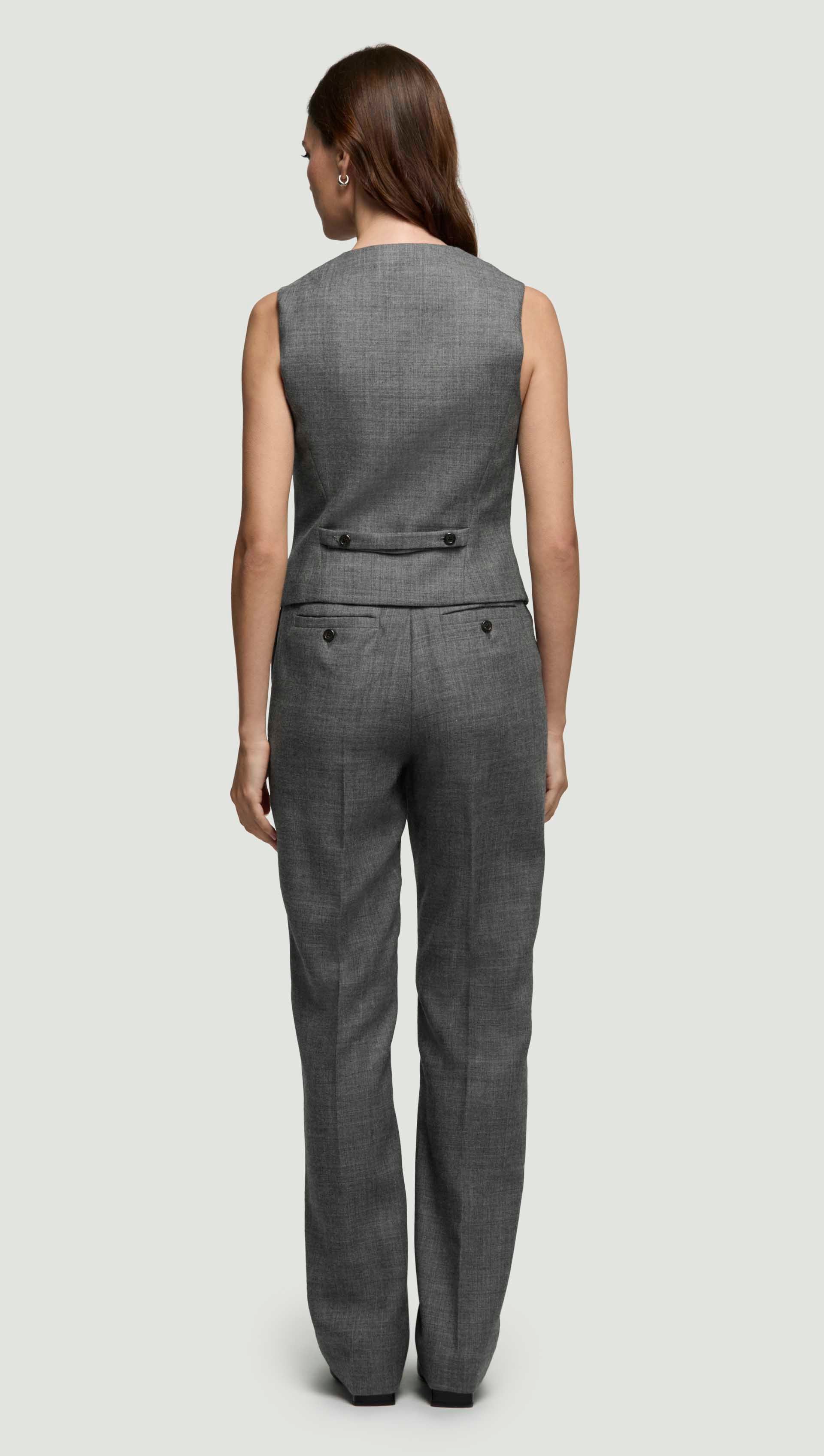 Waistcoat in Textured Wool Twill | Grey Melange - Image 4