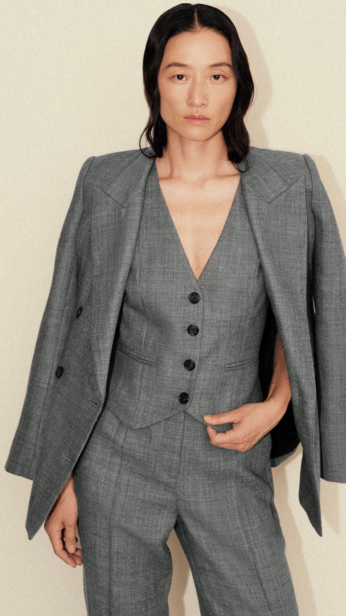 Waistcoat in Textured Wool Twill | Grey Melange - Image 5