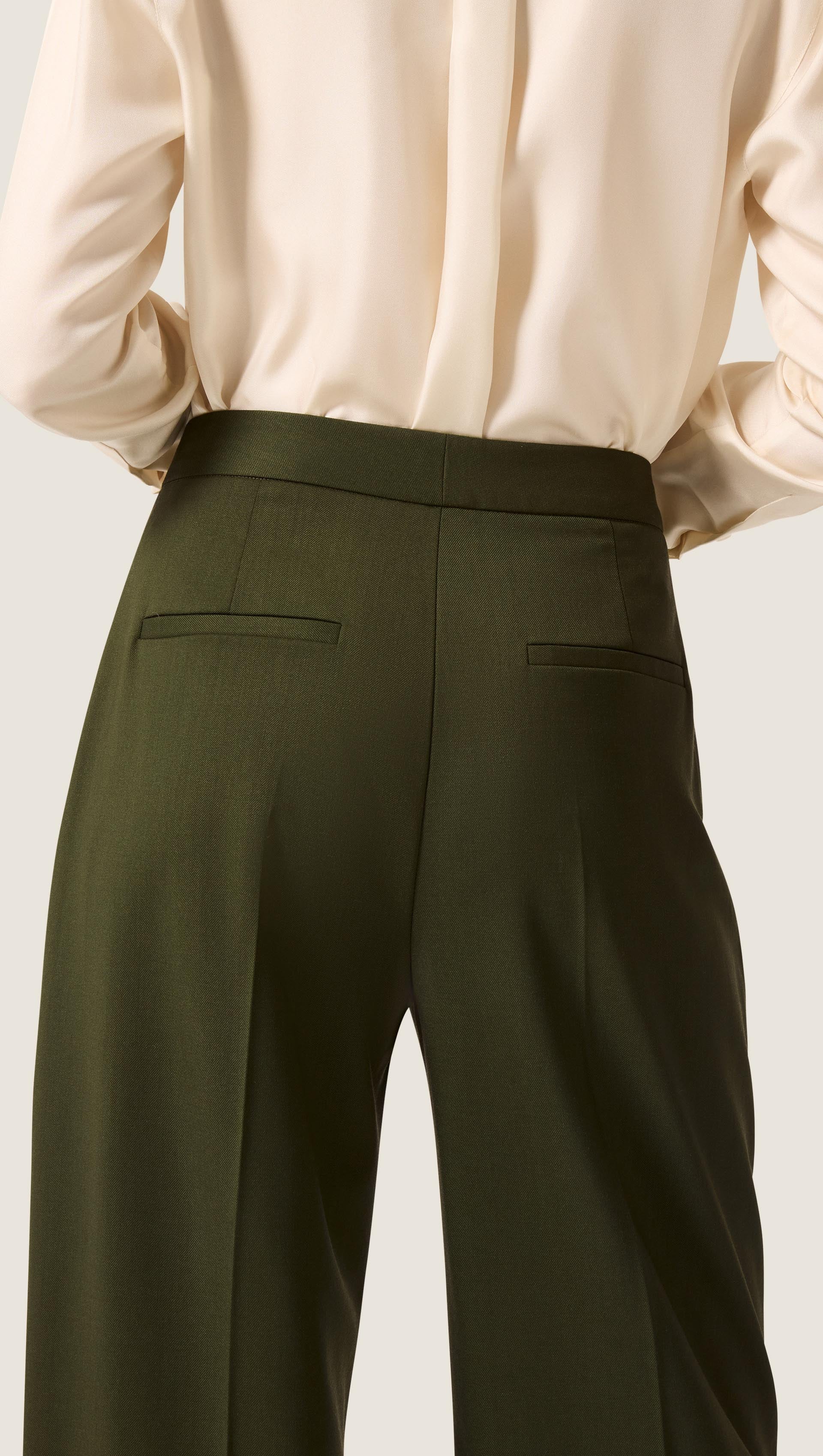 Wide Leg Trouser in Seasonless Wool | Olive - Image 3