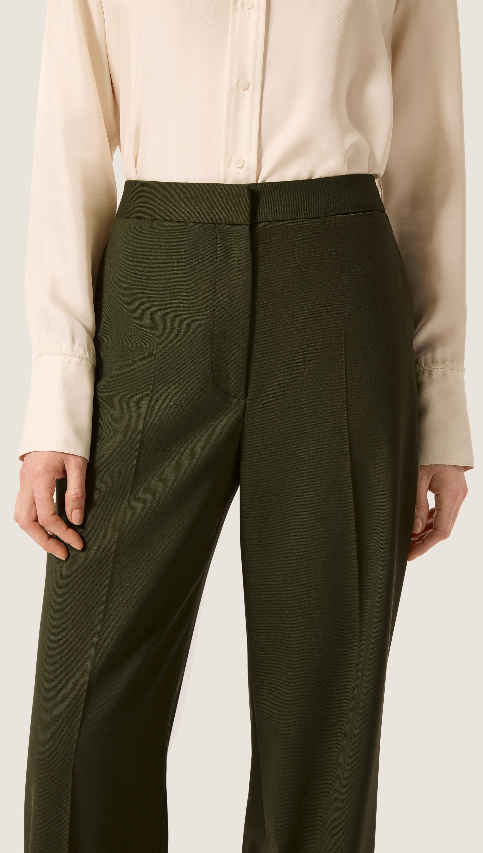 Wide Leg Trouser in Seasonless Wool | Olive - Image 6